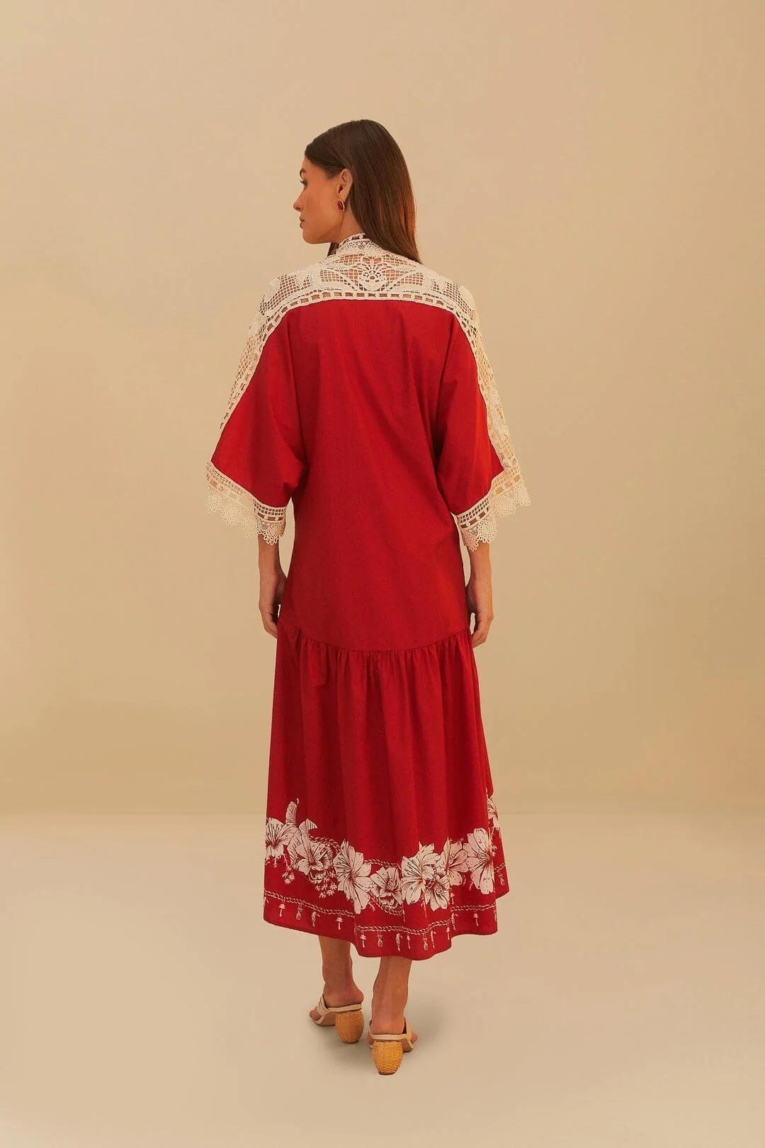 Red Floral Chains Guipure Midi Dress - Image 5