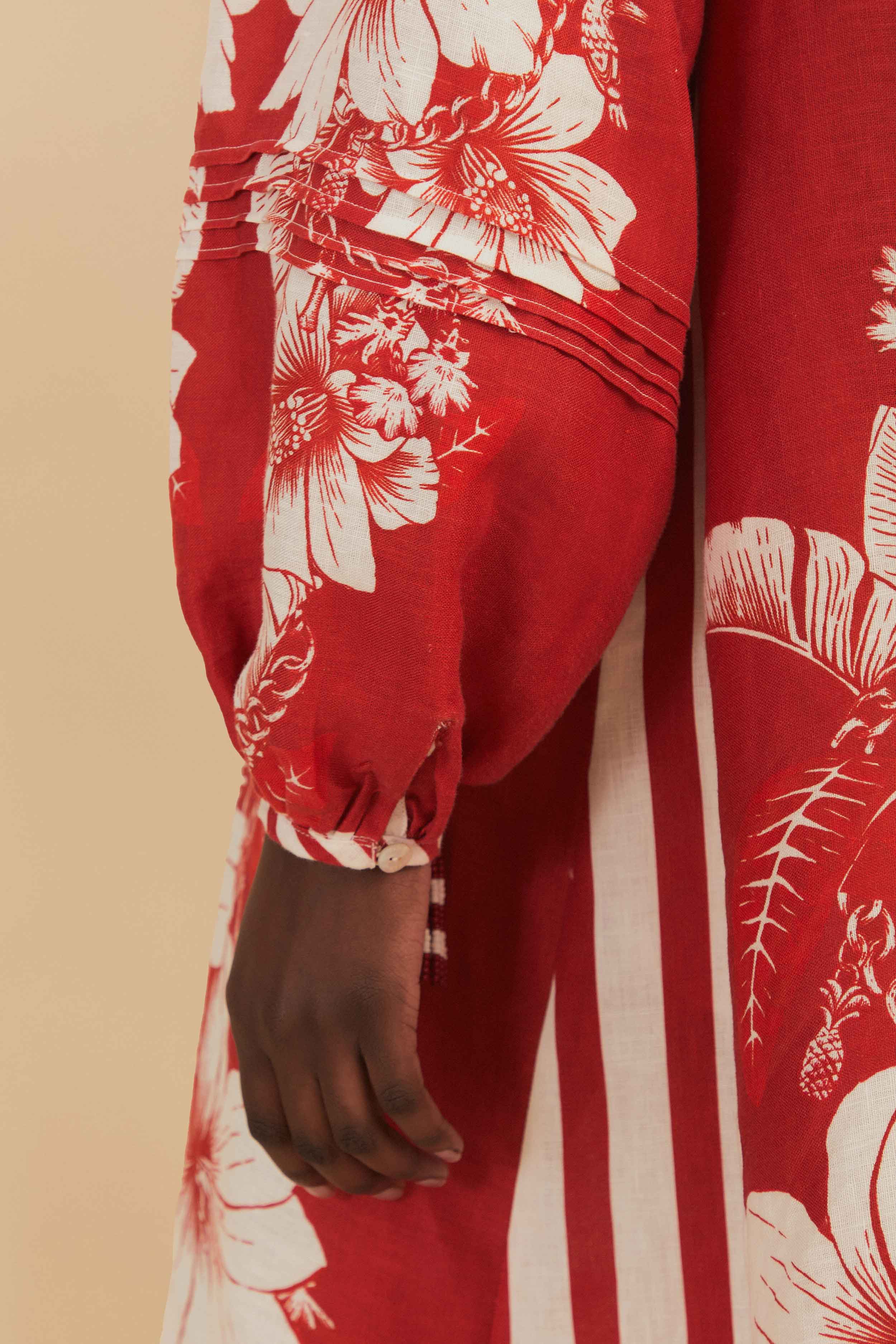 Red Floral Chains Stripes Midi Dress - Image 6