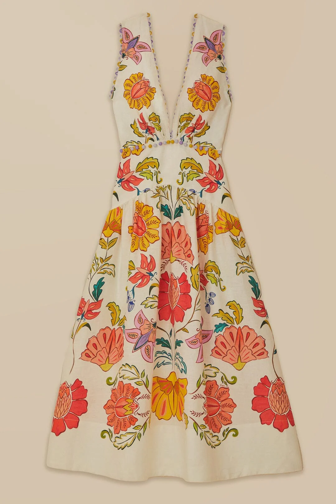 Off-White Floral Insects Euroflax™ Premium Linen Maxi Dress - Image 4