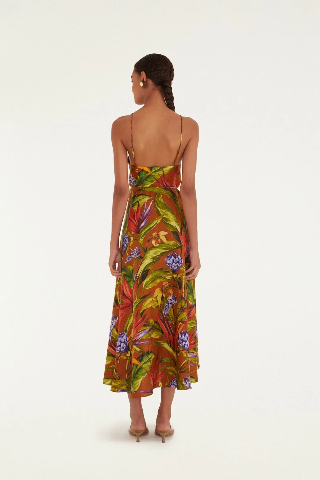 Brown Florart Euroflax Premium Linen Midi Wrap Dress - Image 3