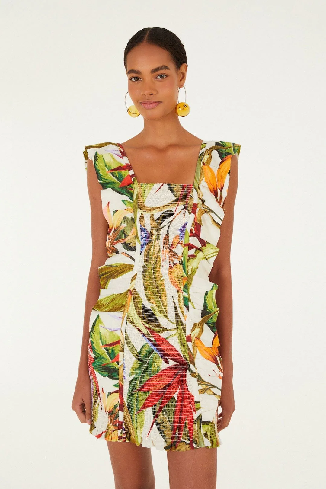 Sand Florart Lenzing Ecovero Euroflax Short Sleeve Mini Dress