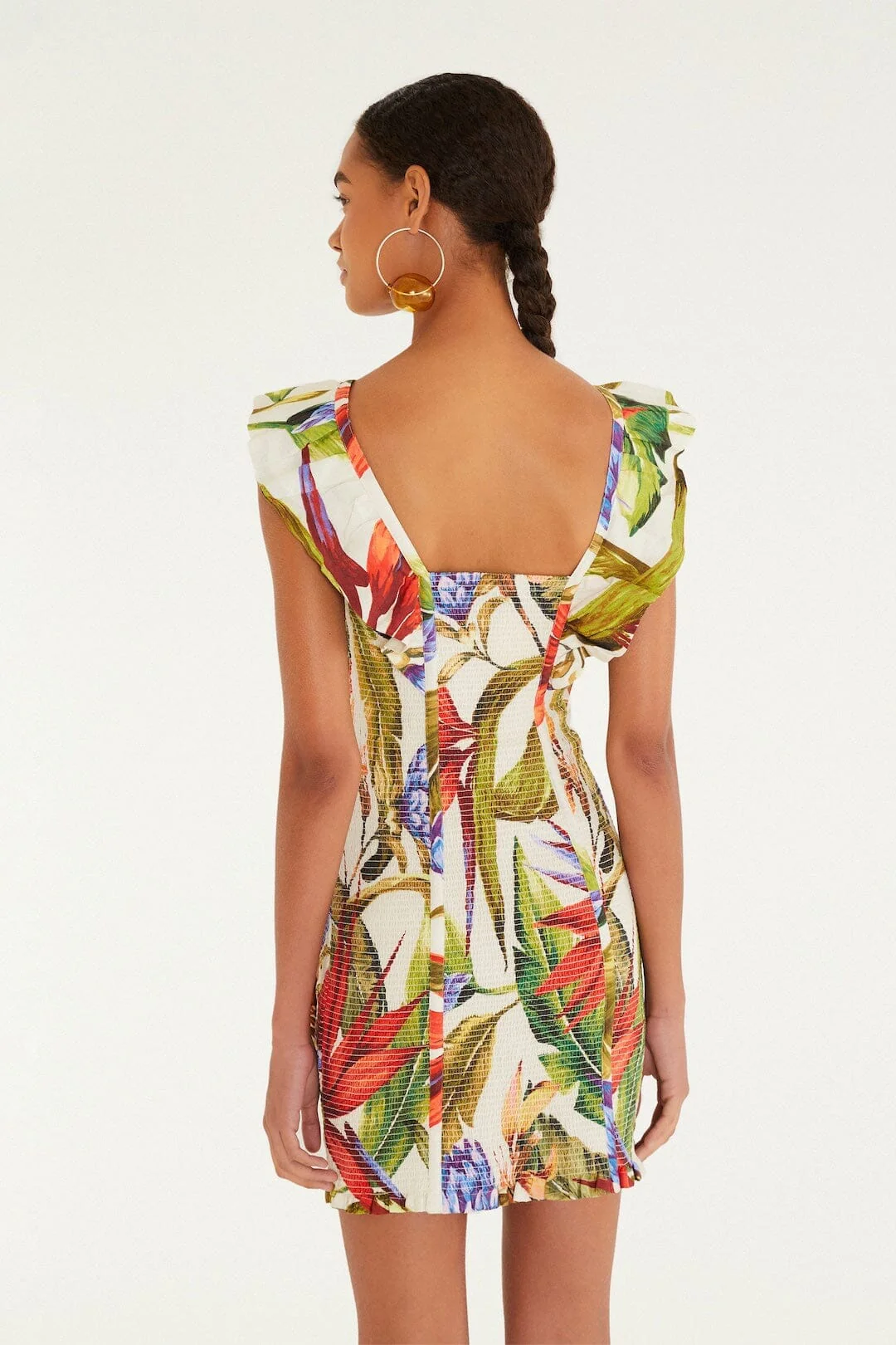 Sand Florart Lenzing Ecovero Euroflax Short Sleeve Mini Dress - Image 3