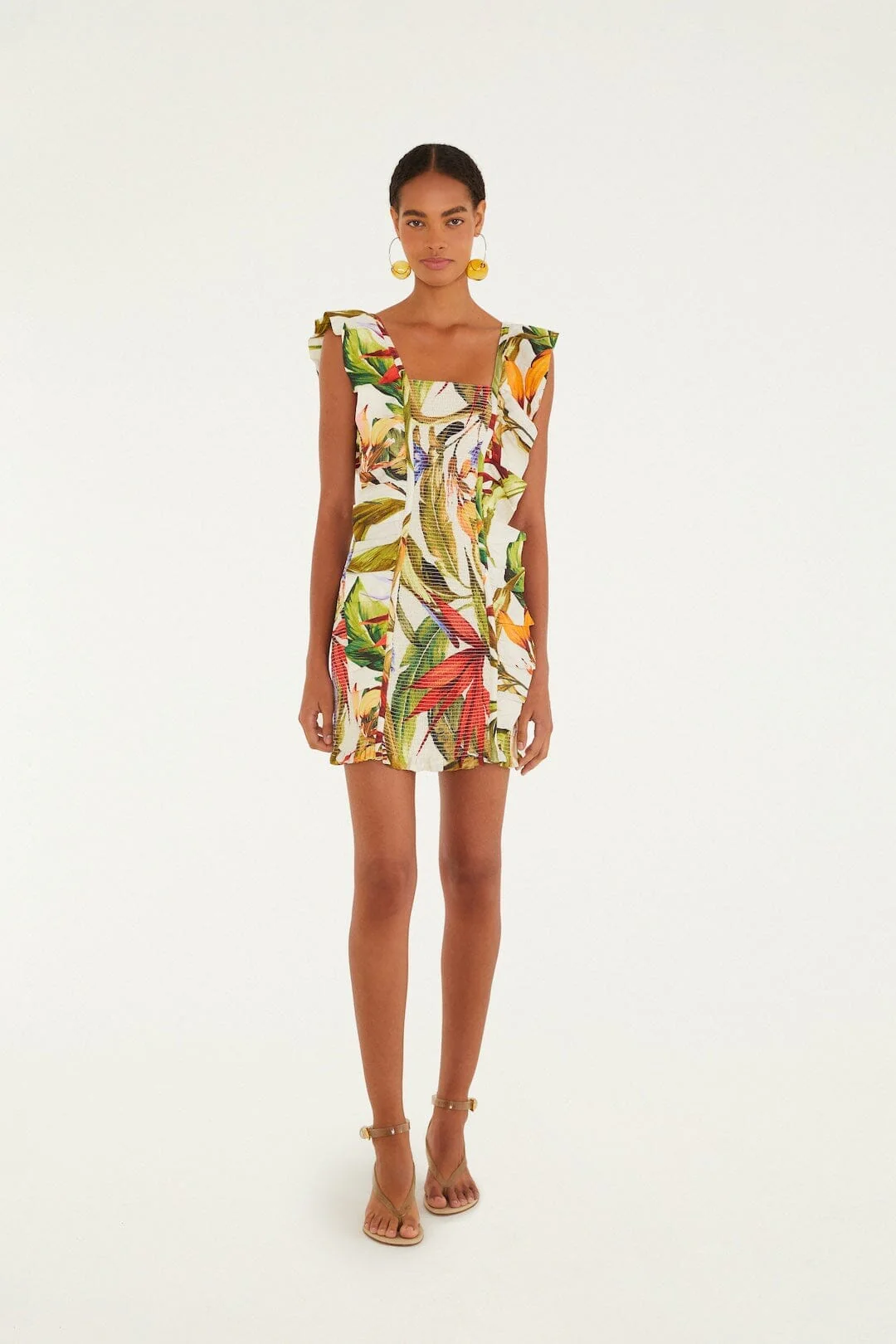 Sand Florart Lenzing Ecovero Euroflax Short Sleeve Mini Dress - Image 4
