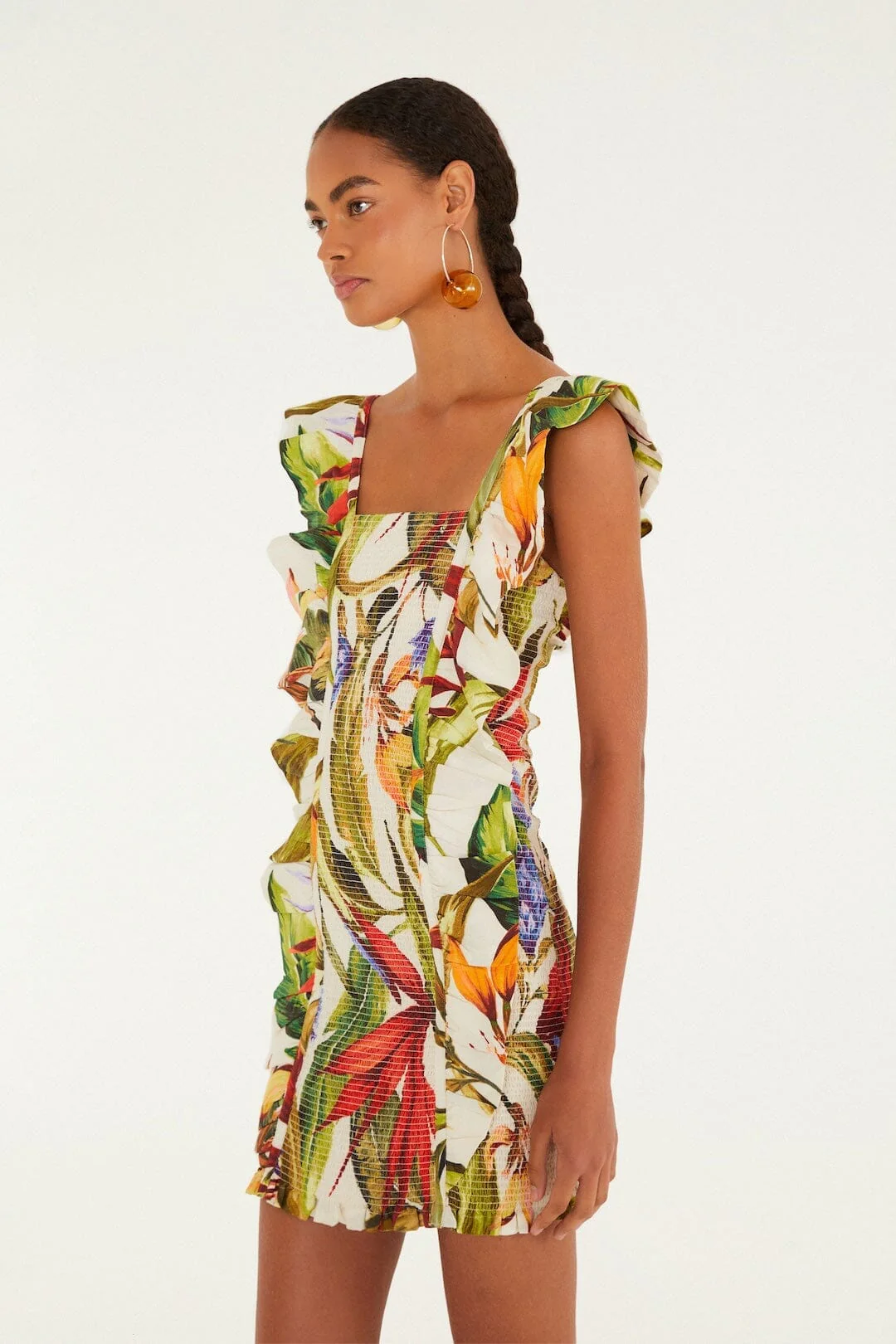 Sand Florart Lenzing Ecovero Euroflax Short Sleeve Mini Dress - Image 5