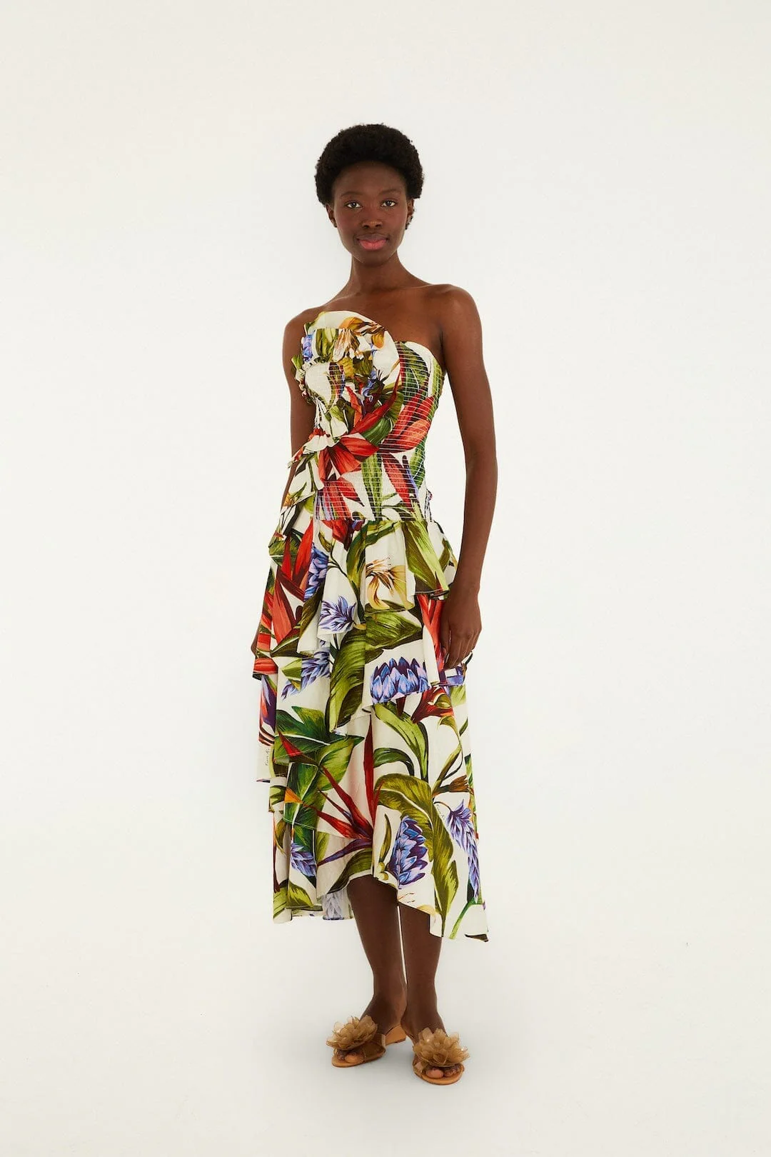 Sand Florart Strapless Maxi Dress
