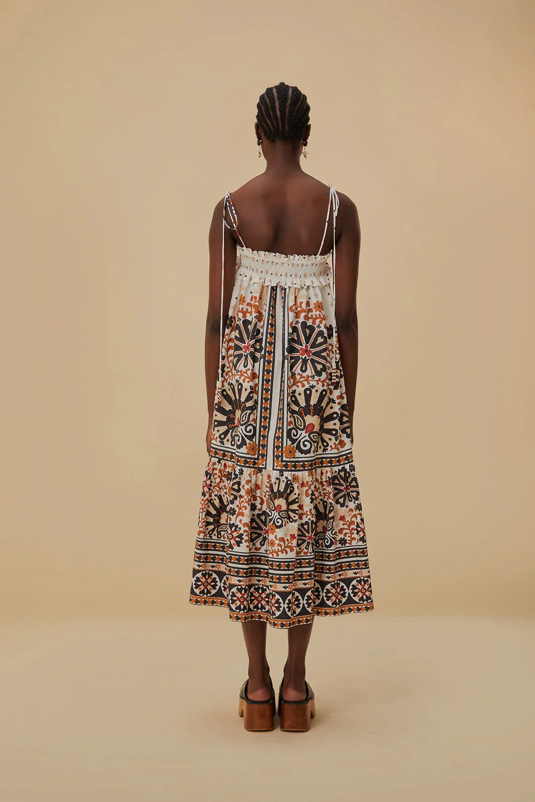 Flower Fan Tapestry Off-White Midi Dress - Image 4