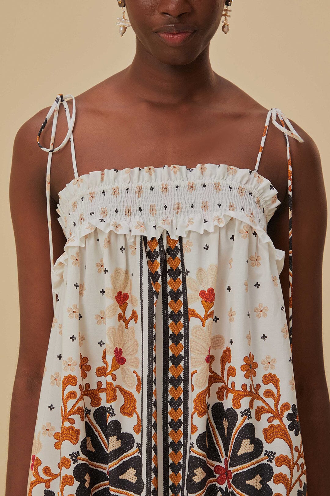 Flower Fan Tapestry Off-White Midi Dress - Image 5