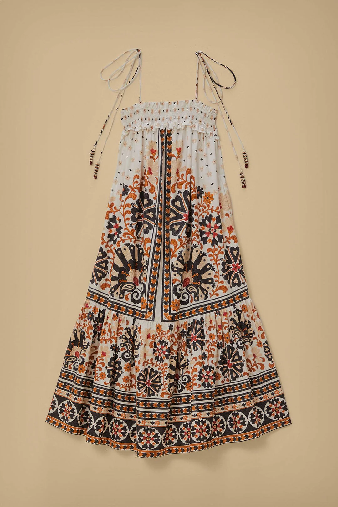 Flower Fan Tapestry Off-White Midi Dress - Image 7