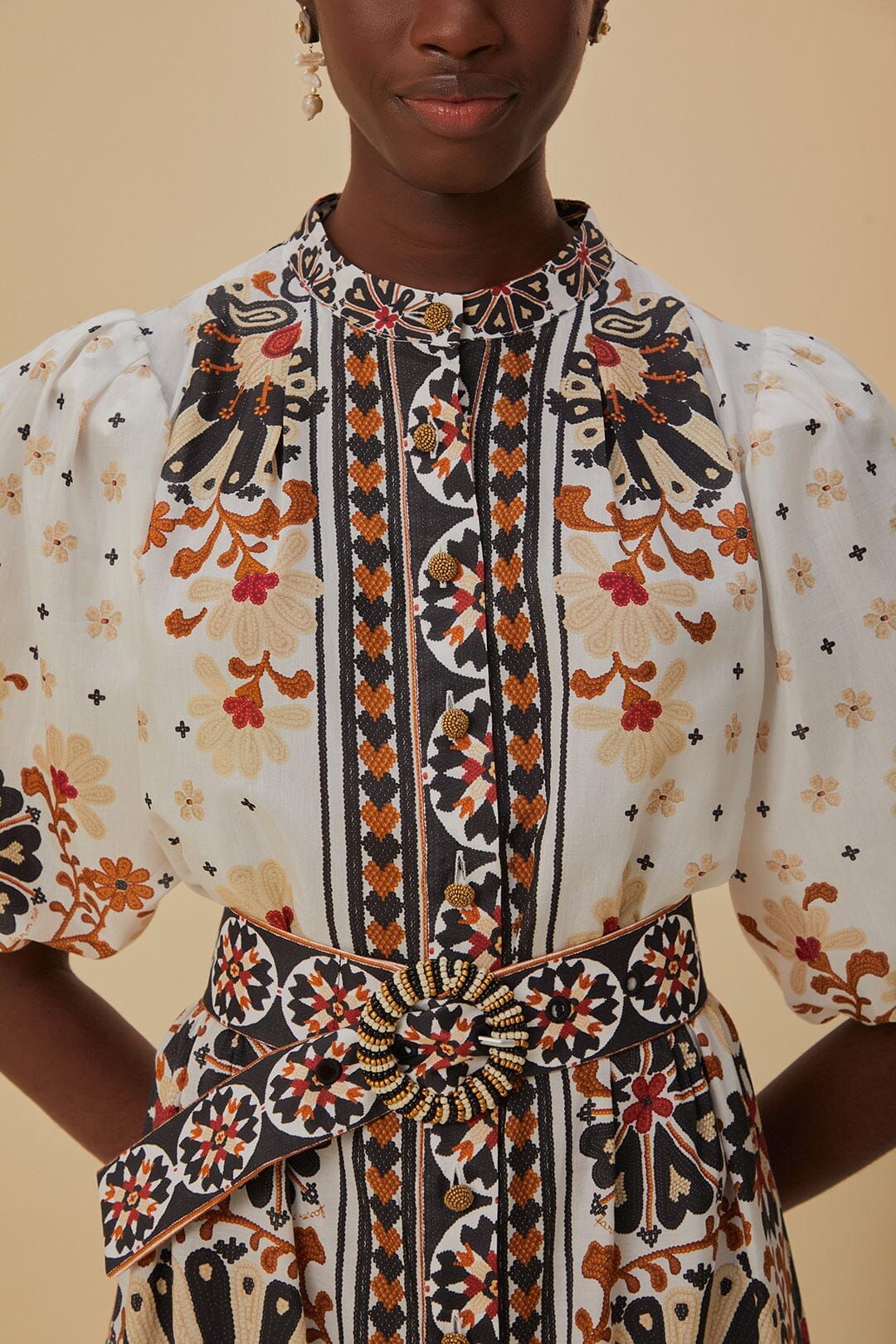 Flower Fan Tapestry Off-White Mini Dress - Image 3