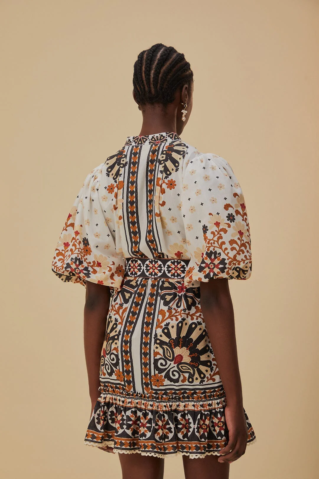 Flower Fan Tapestry Off-White Mini Dress - Image 4