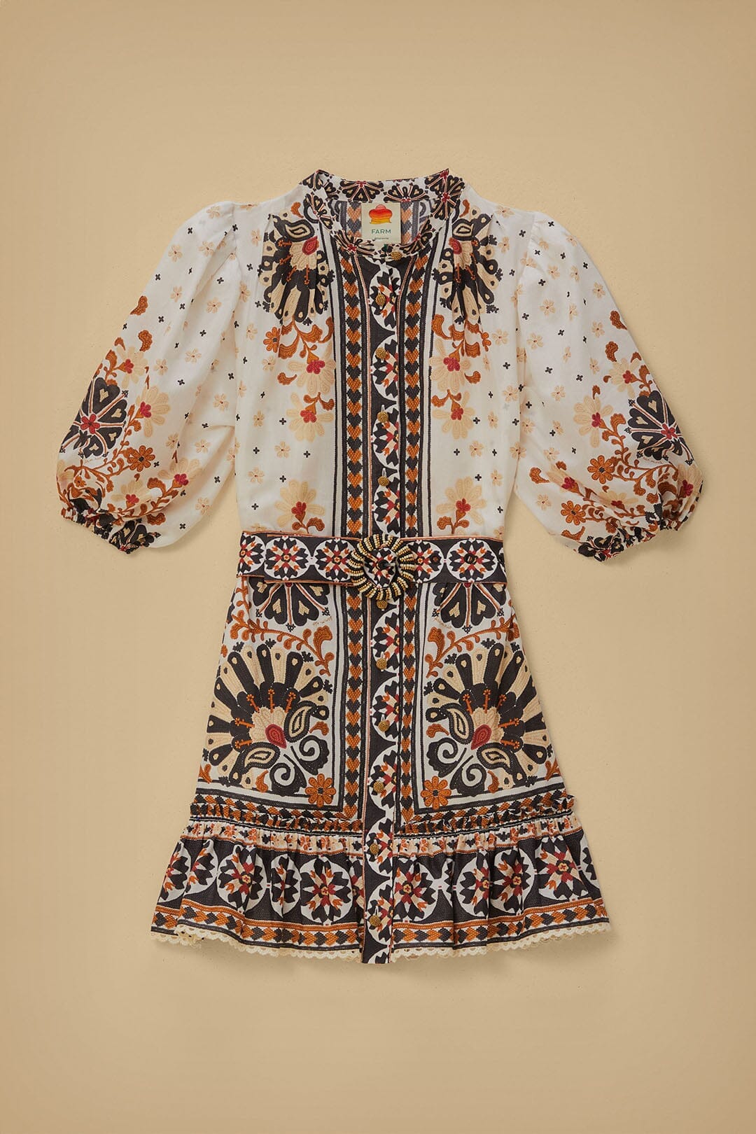 Flower Fan Tapestry Off-White Mini Dress - Image 8