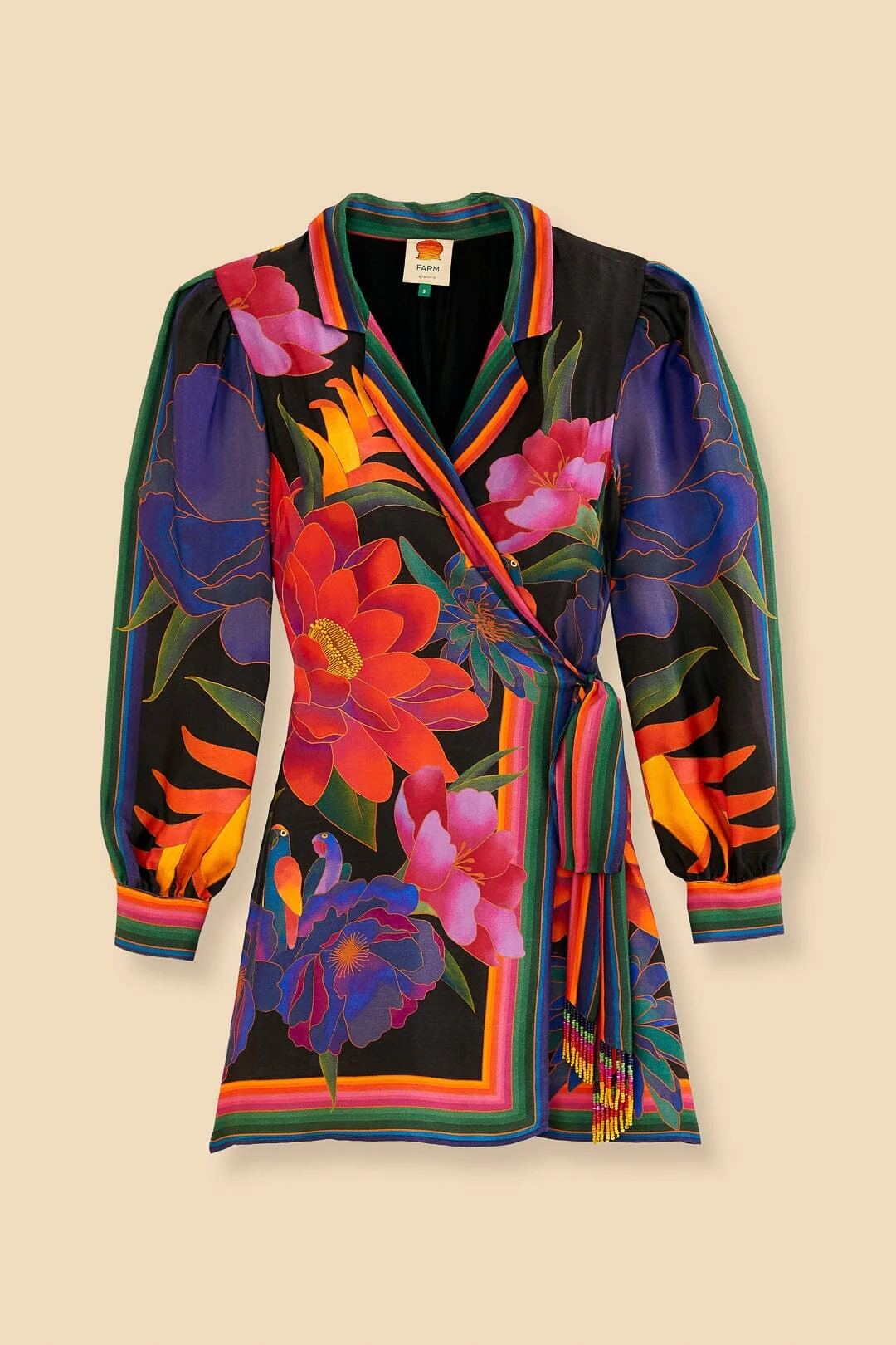 Black Flower Season Scarf Mini Wrap Dress - Image 7