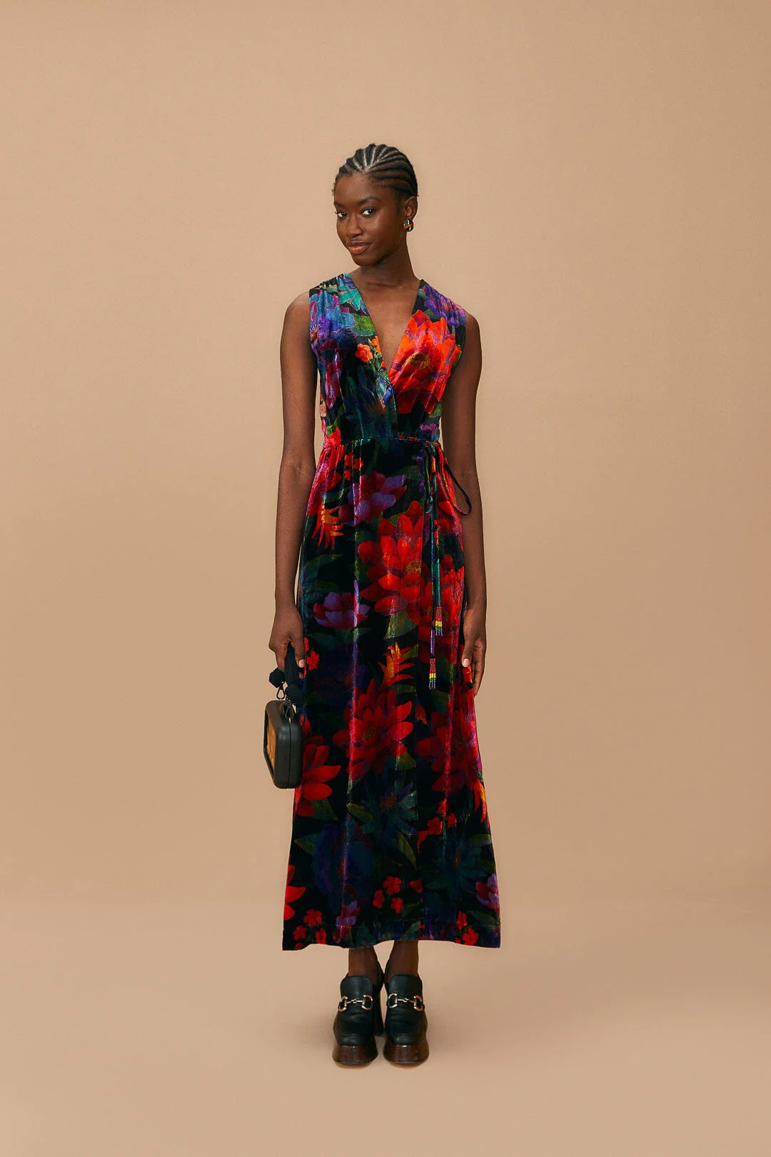 Black Flower Season Maxi Wrap Dress