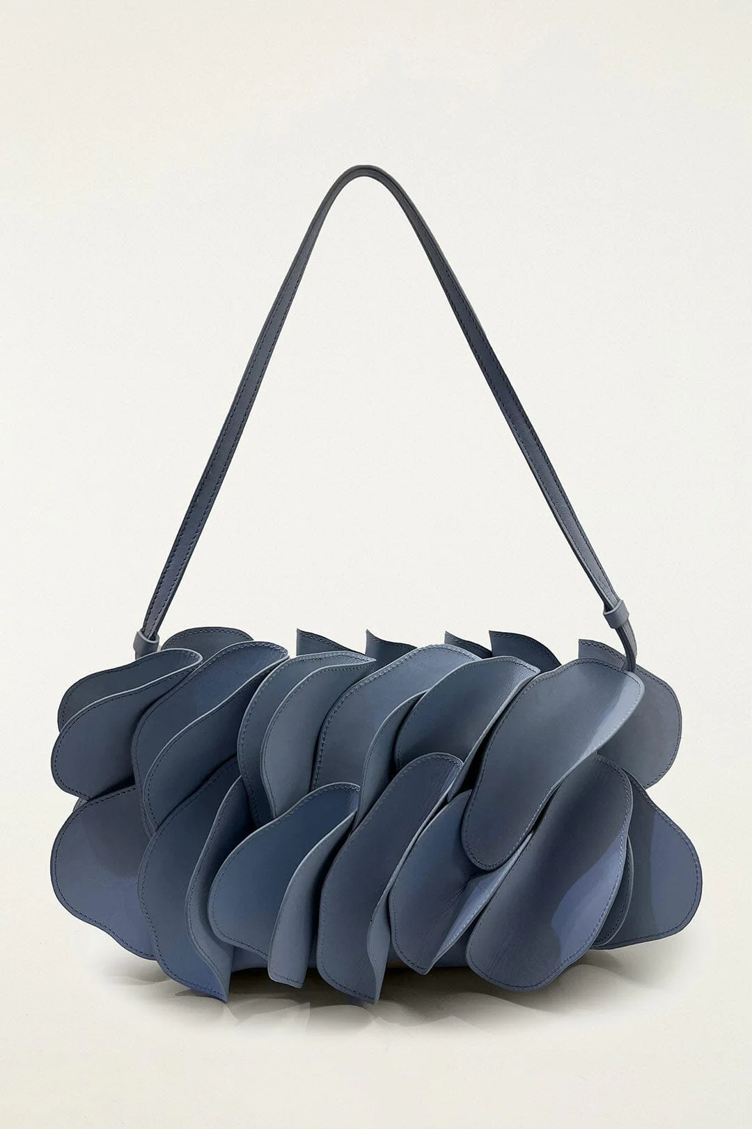 Blue Leather Shoulder Flower Bag