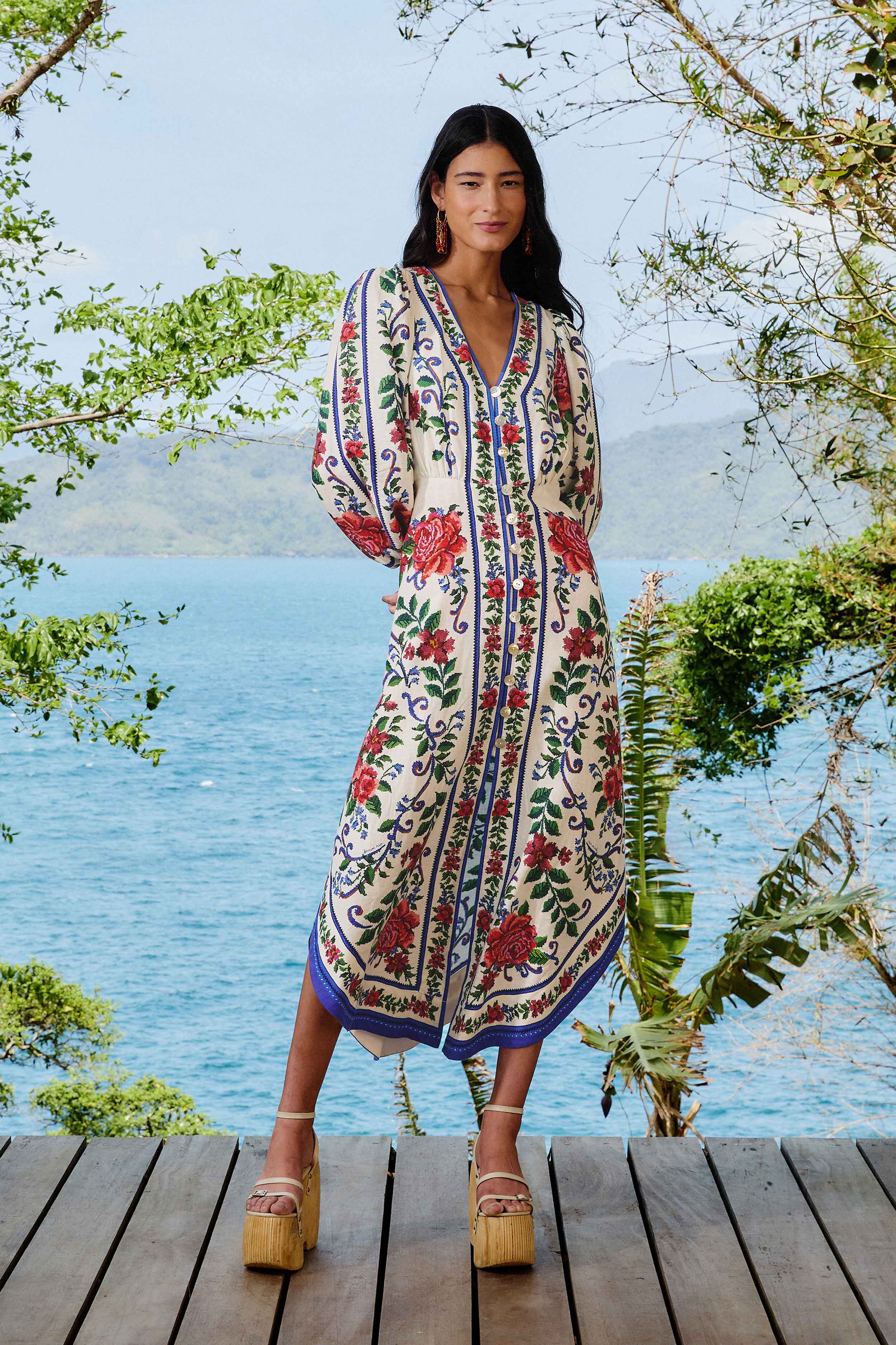 Off-White Flower Tapestry LENZING™ ECOVERO™ Euroflax™ Maxi Dress