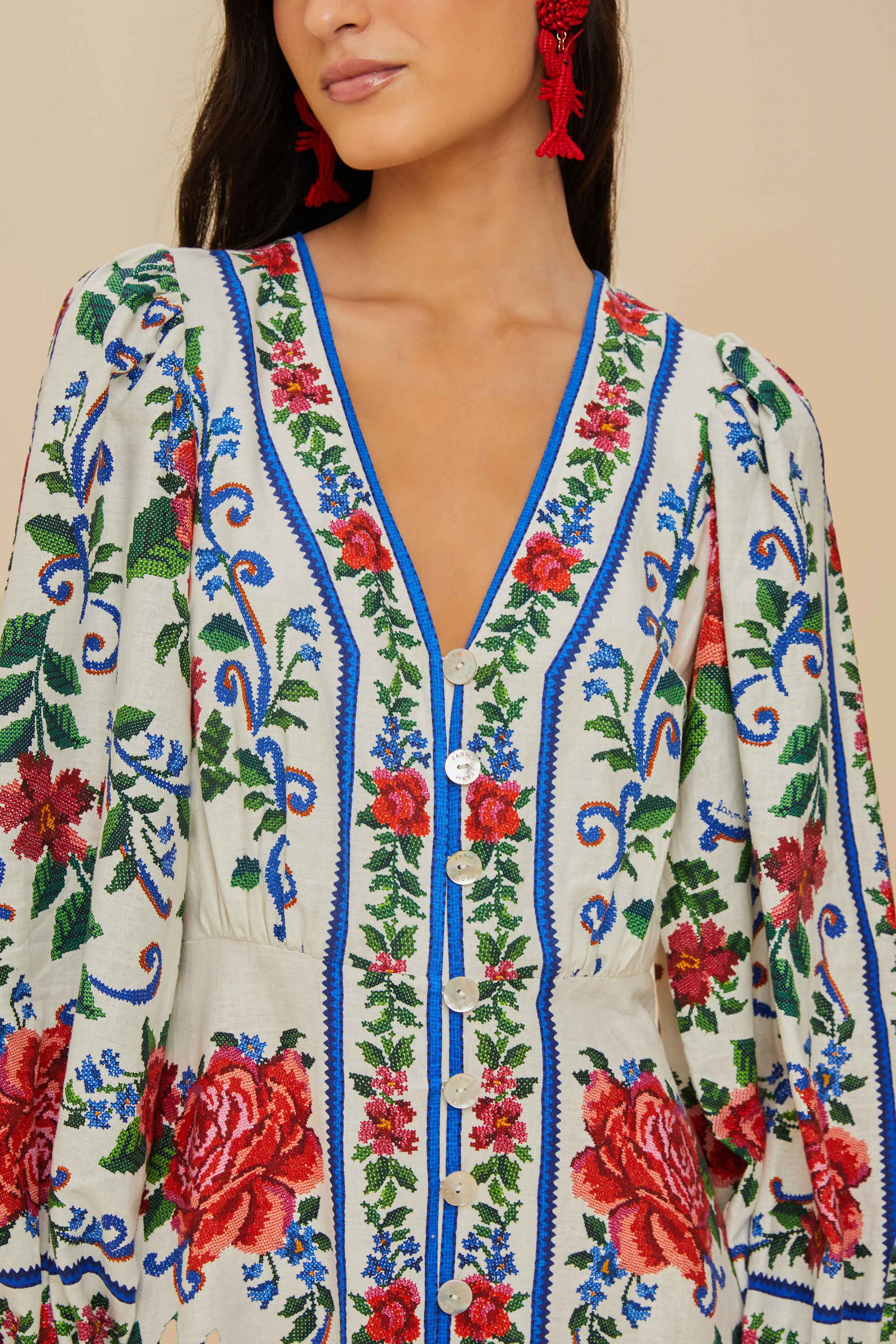 Off-White Flower Tapestry LENZING™ ECOVERO™ Euroflax™ Maxi Dress - Image 2