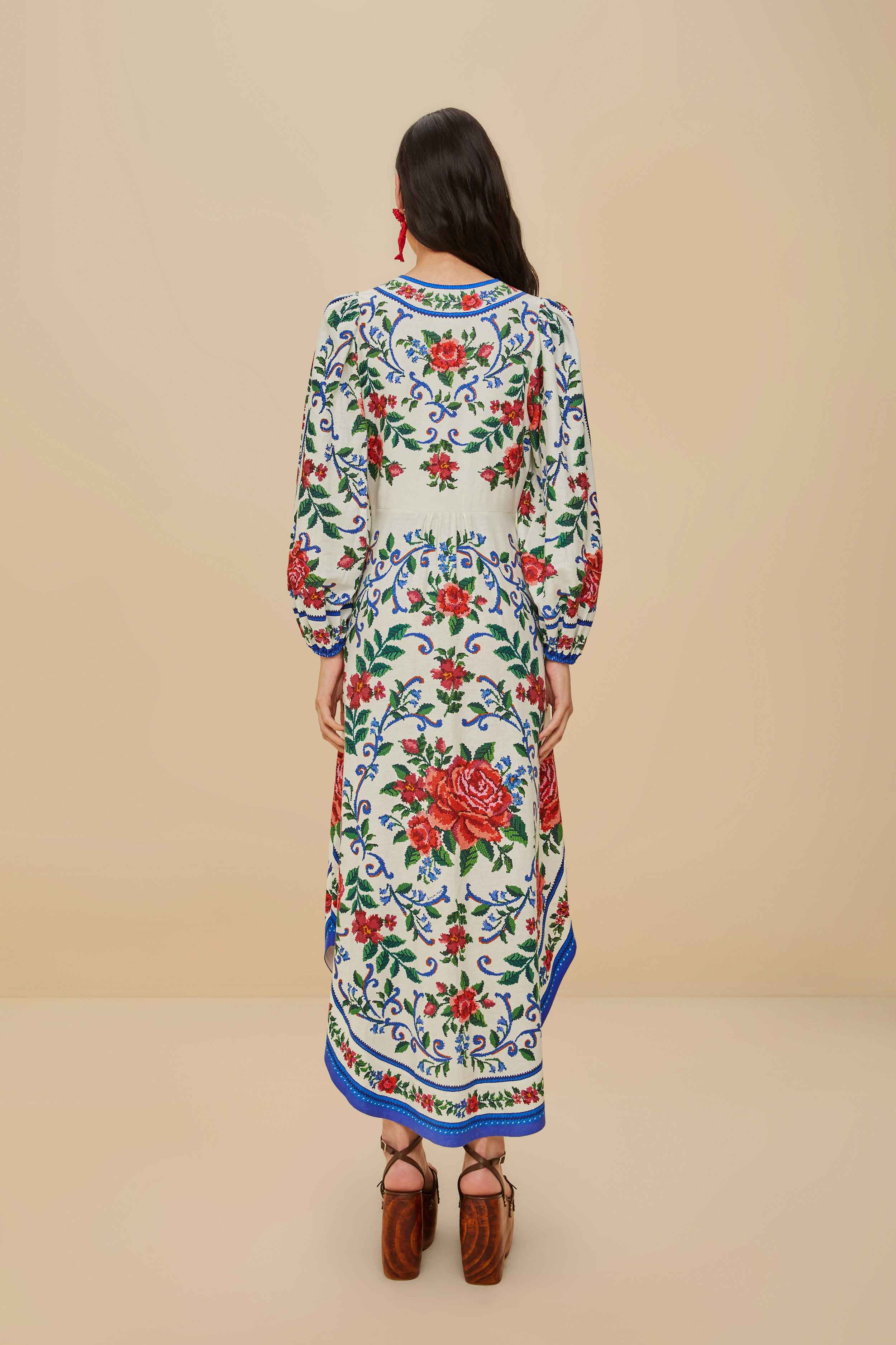Off-White Flower Tapestry LENZING™ ECOVERO™ Euroflax™ Maxi Dress - Image 4