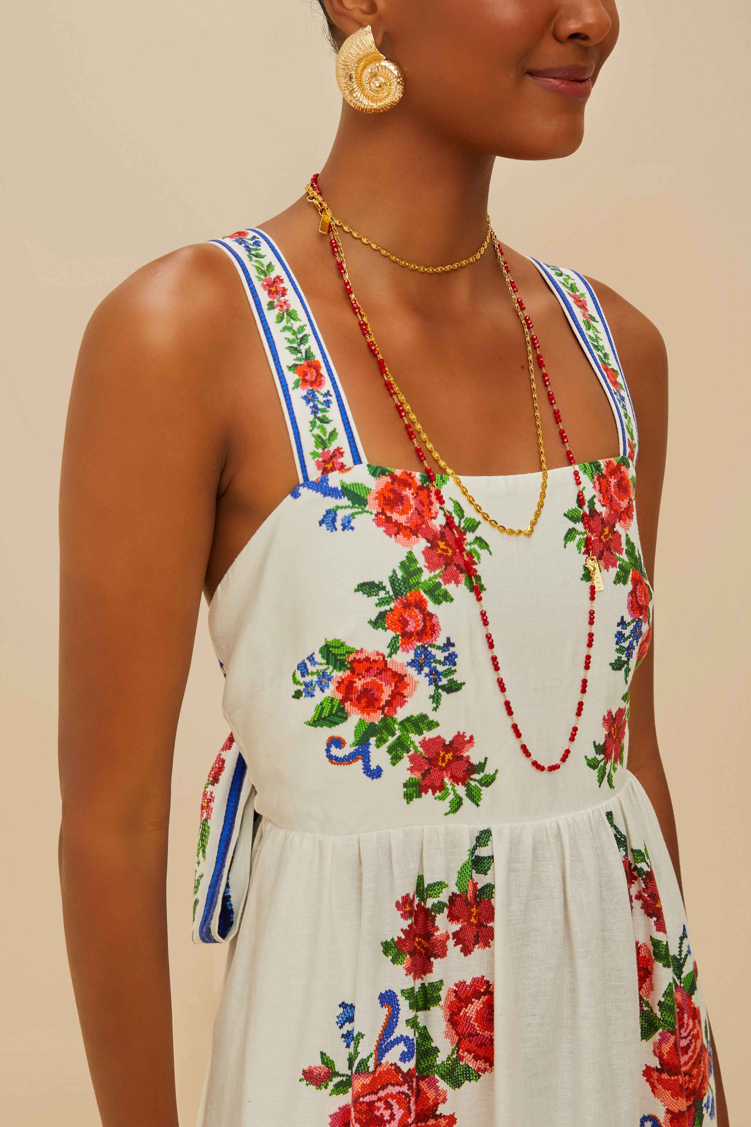 Off-White Flower Tapestry LENZING™ ECOVERO™ Euroflax™ Maxi Dress - Image 5