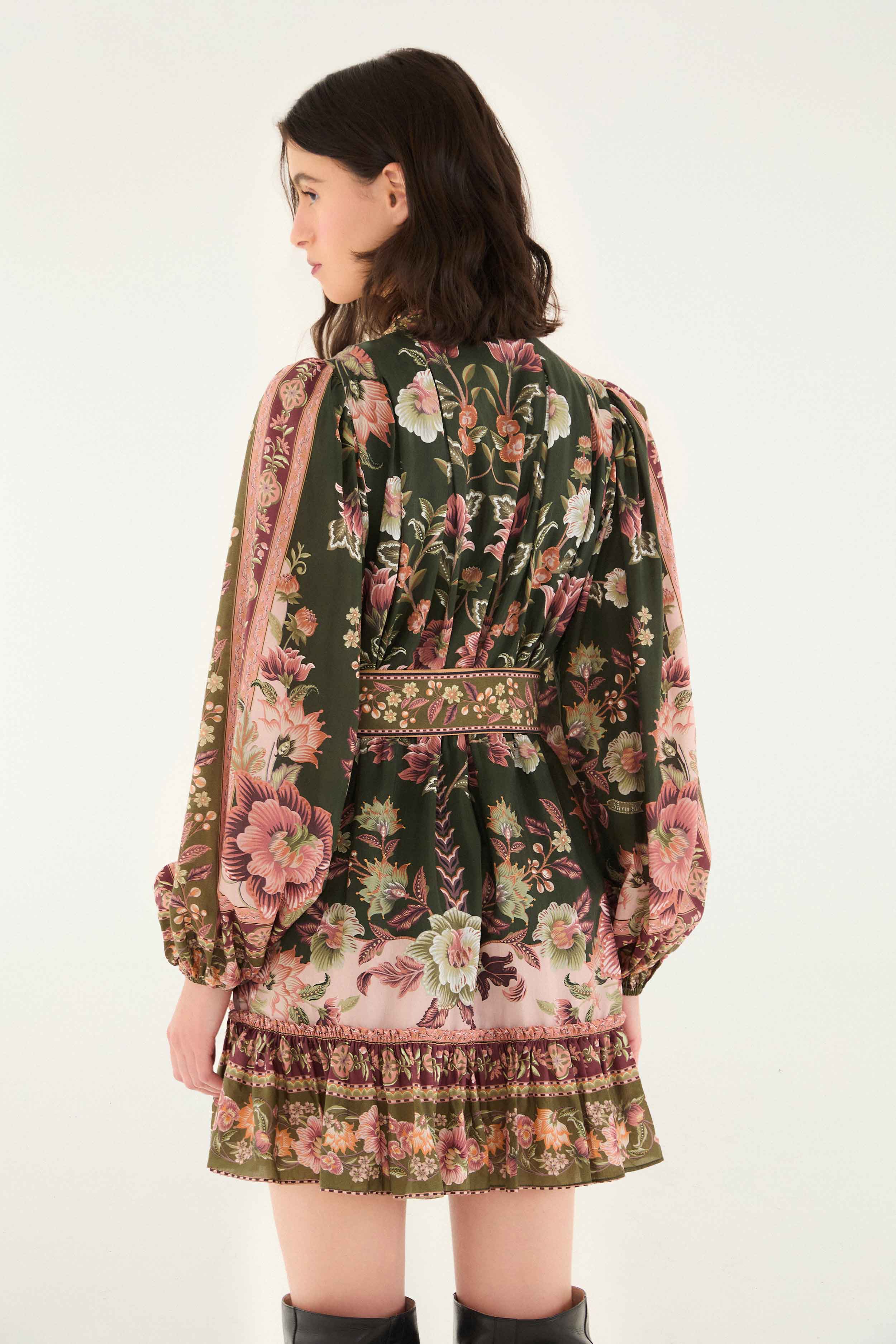 Green Flowering Garden Tree Mini Dress - Image 3
