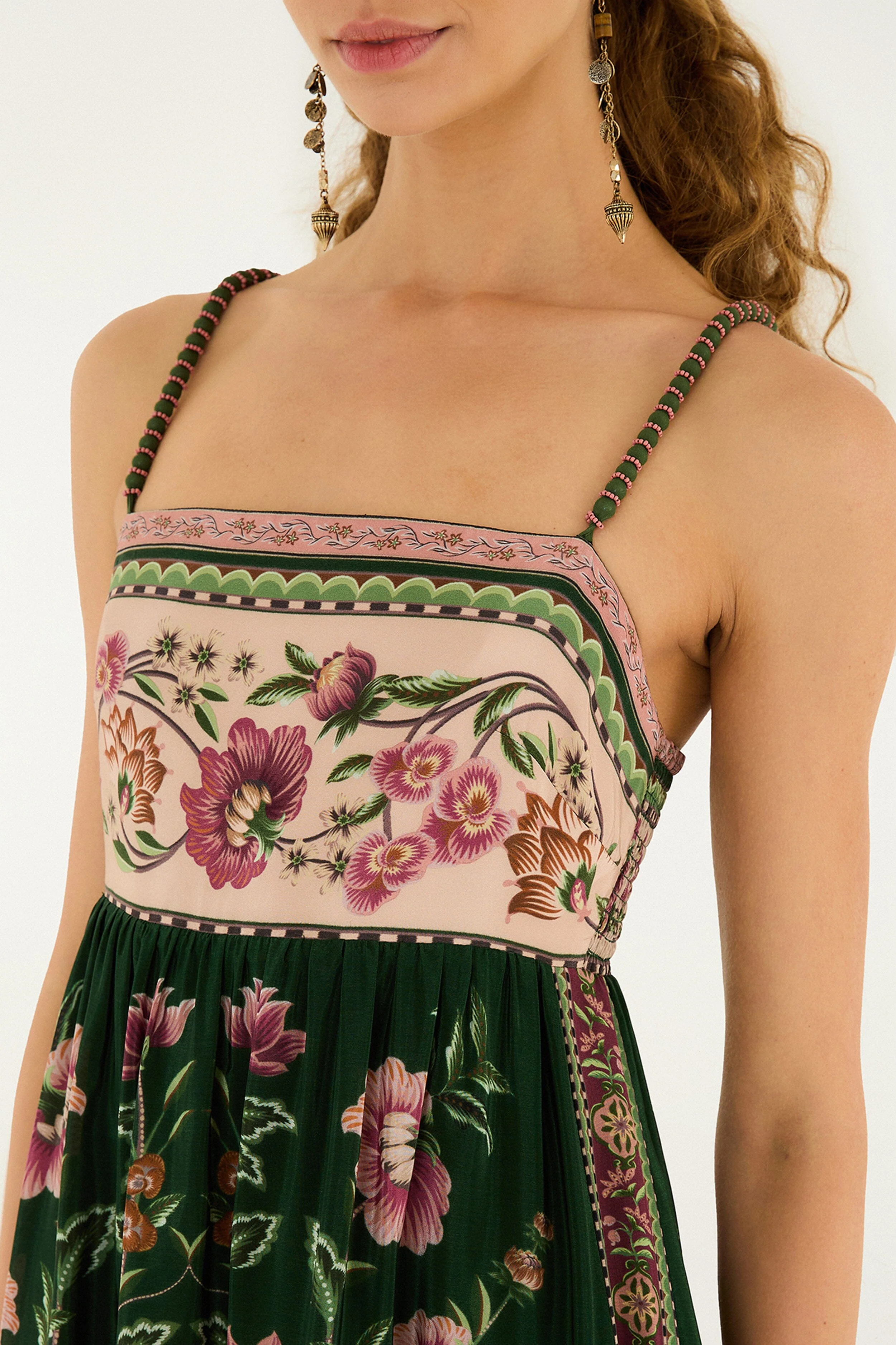 Green Flowering Garden Tree Sleveeless Midi Dress - Image 3