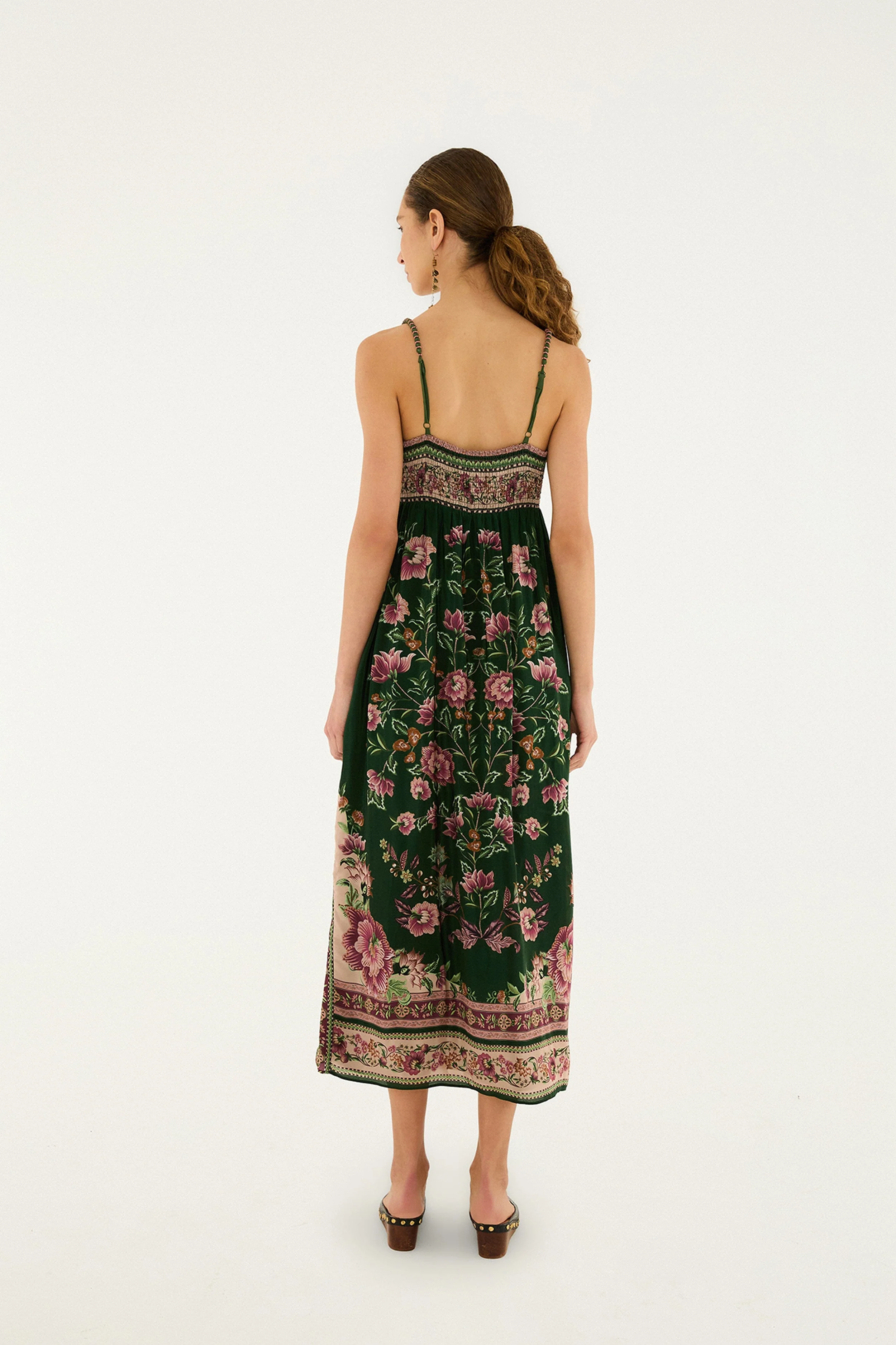 Green Flowering Garden Tree Sleveeless Midi Dress - Image 4