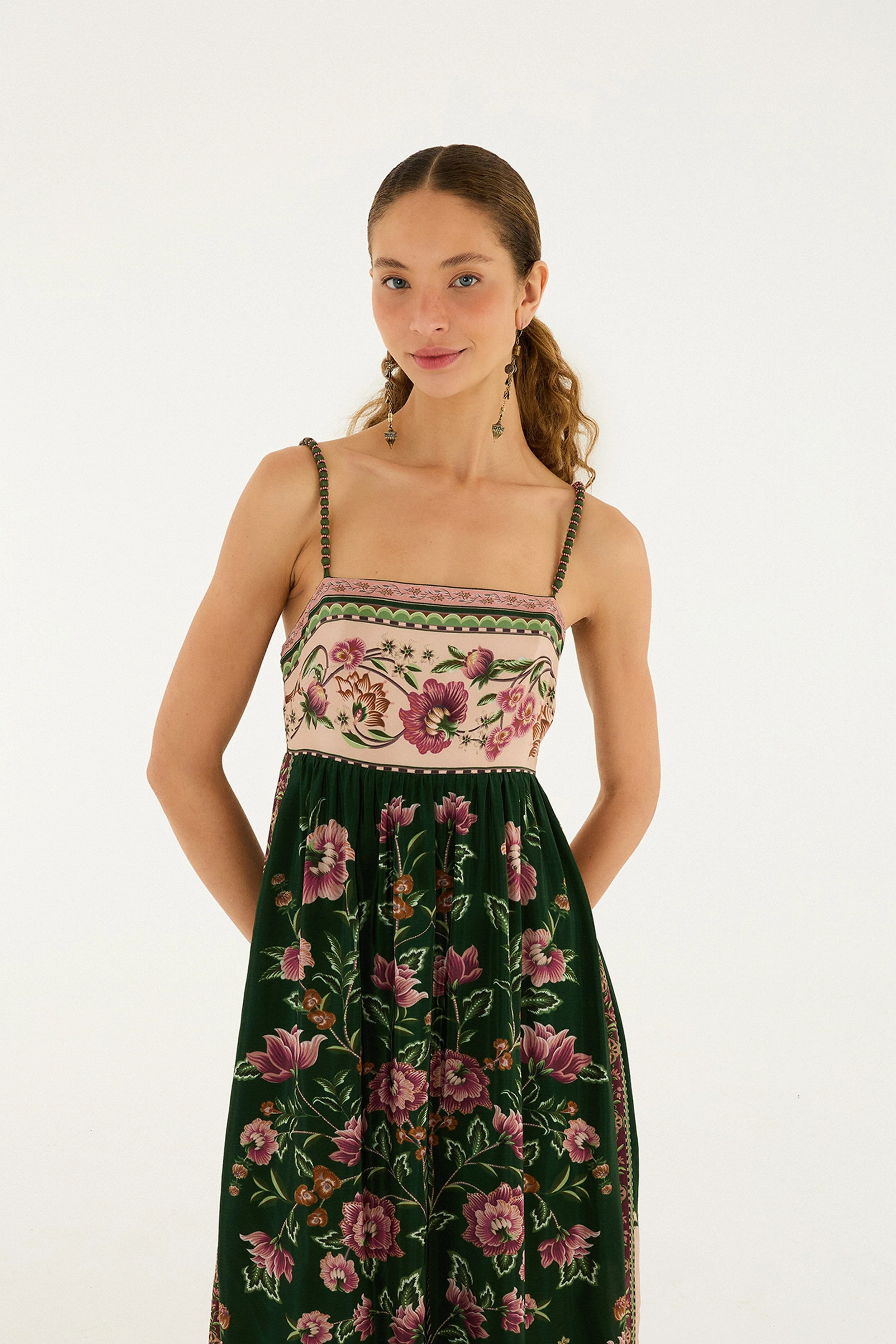 Green Flowering Garden Tree Sleveeless Midi Dress - Image 5