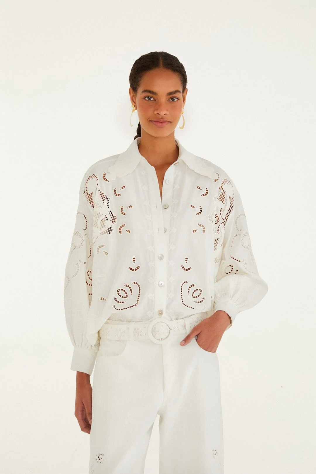 Off-White Embroidered Flowers Richelieu Shirt - Image 3