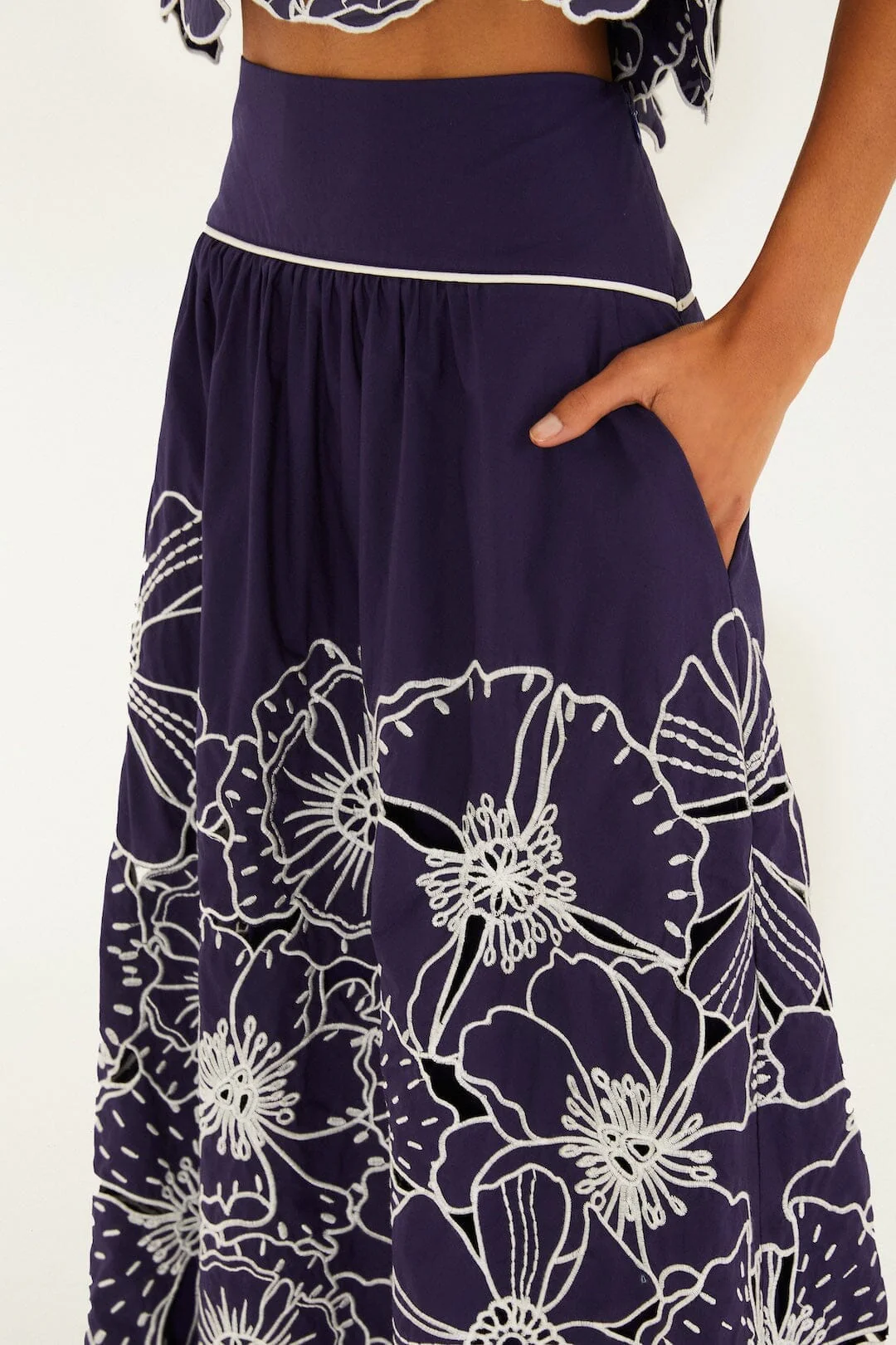 Blue Flowers Richelieu Organic Cotton Maxi Skirt - Image 3