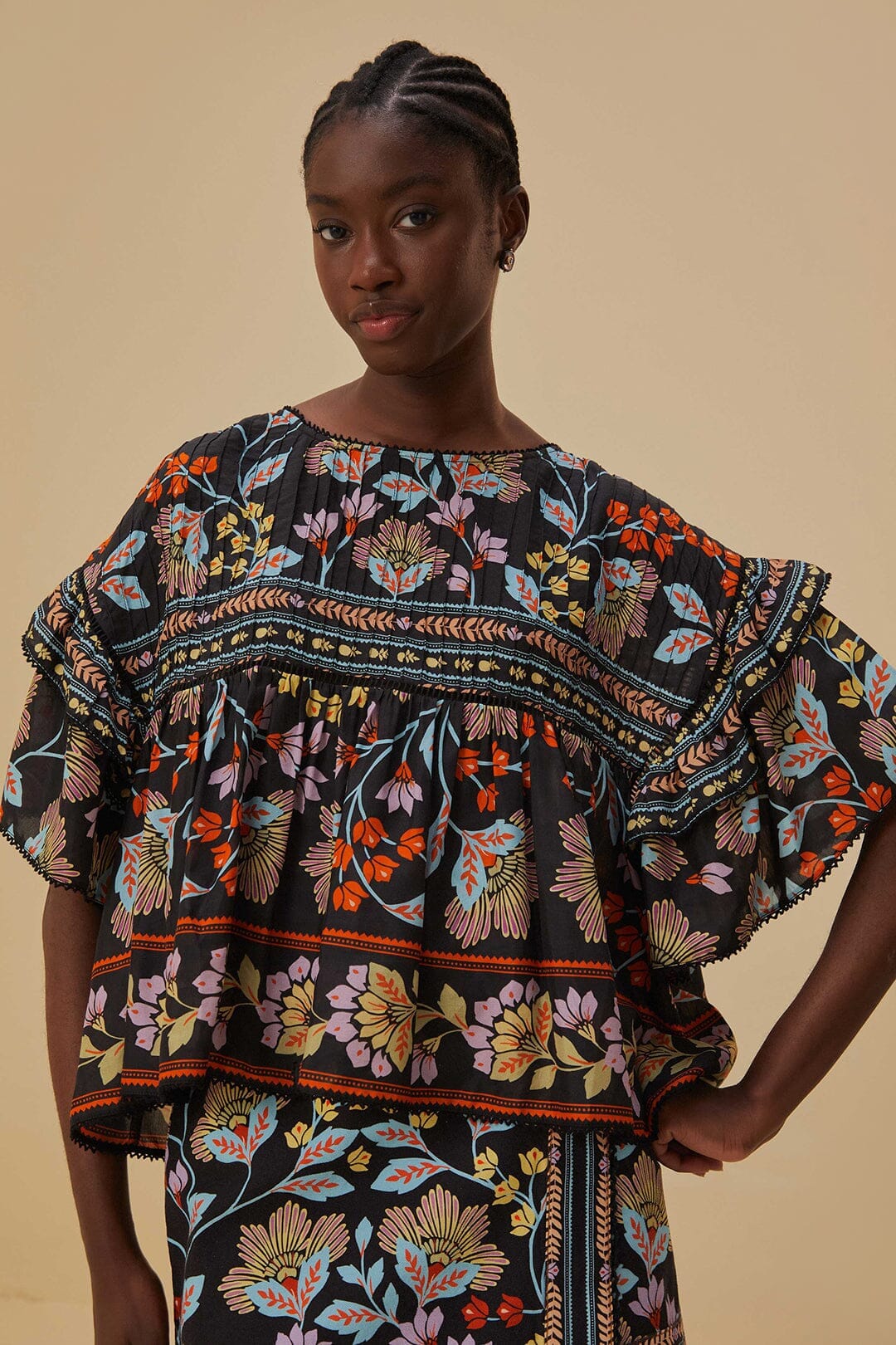Flowery Black Blouse