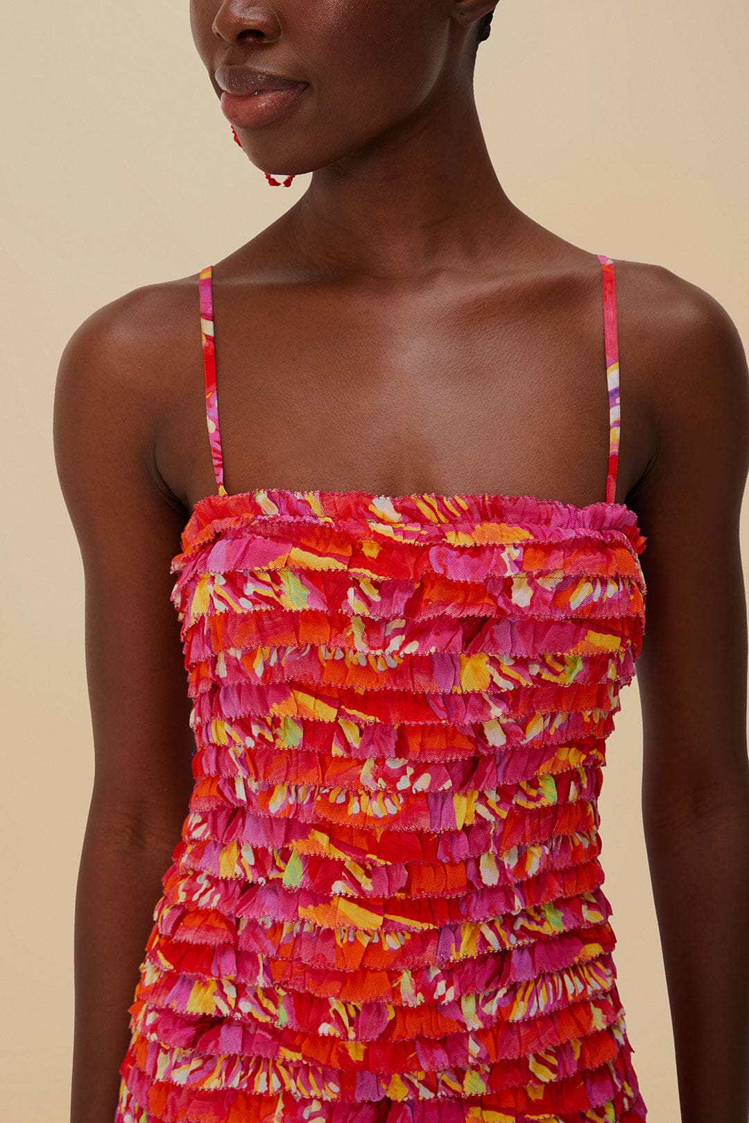 Orange Flying Birds Strapless Midi Dress - Image 5