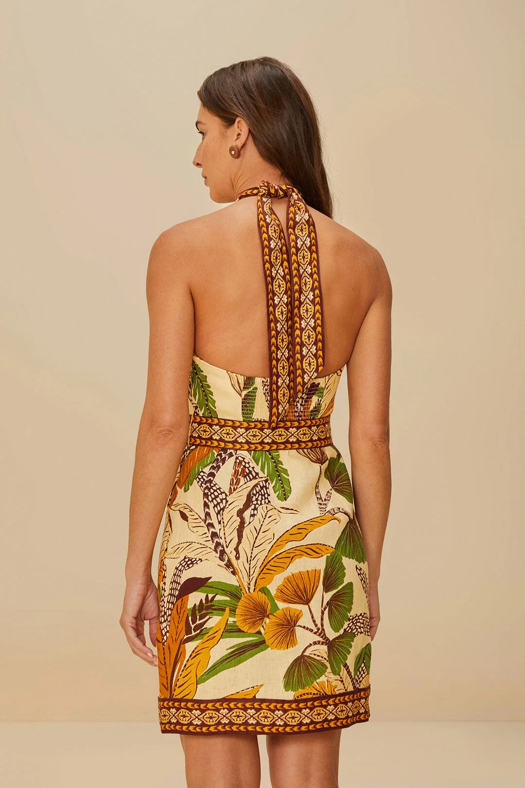 Sand Foliage Sketch Euroflax™ Premium Linen Mini Dress - Image 4