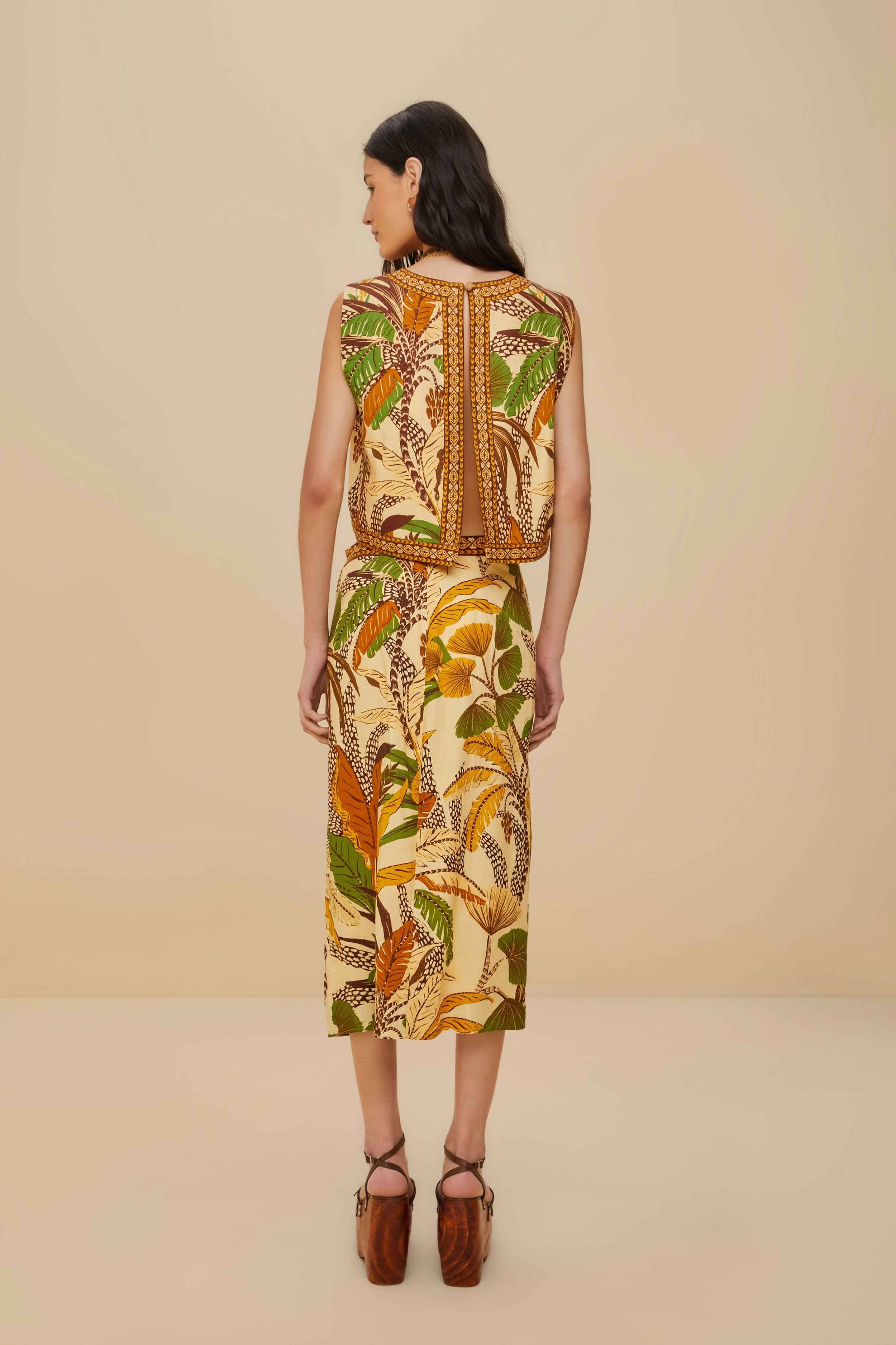 Sand Foliage Sketch LENZING™ ECOVERO™ Euroflax™ Midi Skirt - Image 3