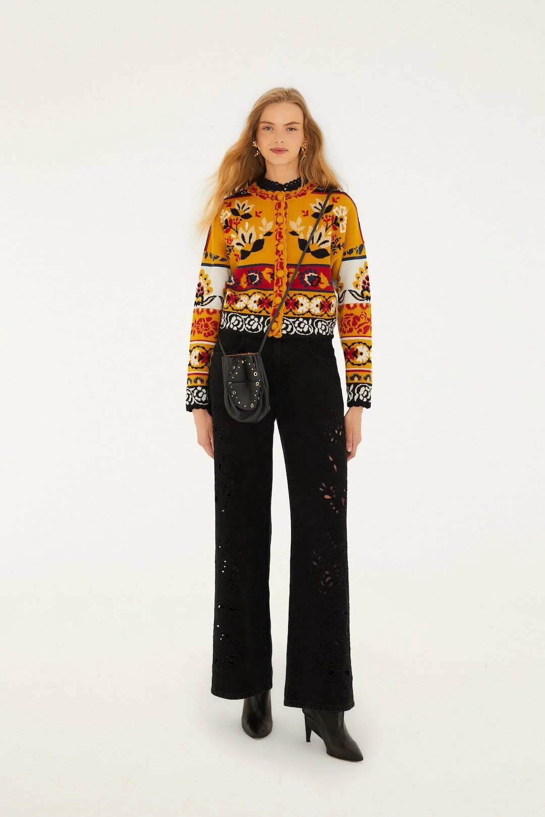 Multicolor Folk Stitched Knit Cardigan - Image 2