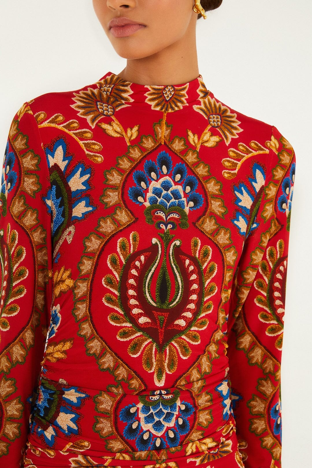 Red Folk Tapestry Jersey Mini Dress - Image 2