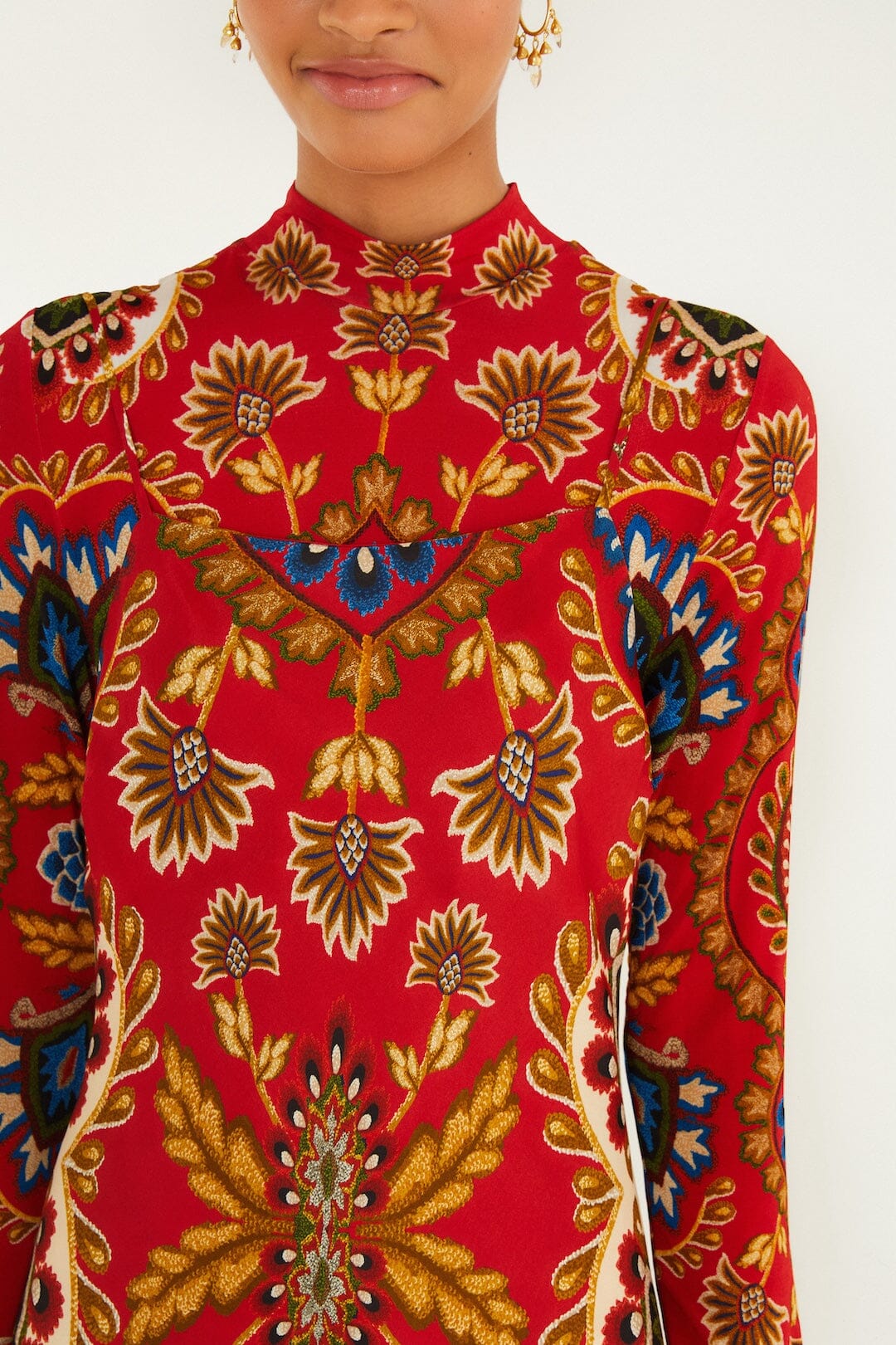 Red Folk Tapestry Lenzing™ Ecovero™ Viscose Slip Maxi Dress - Image 2