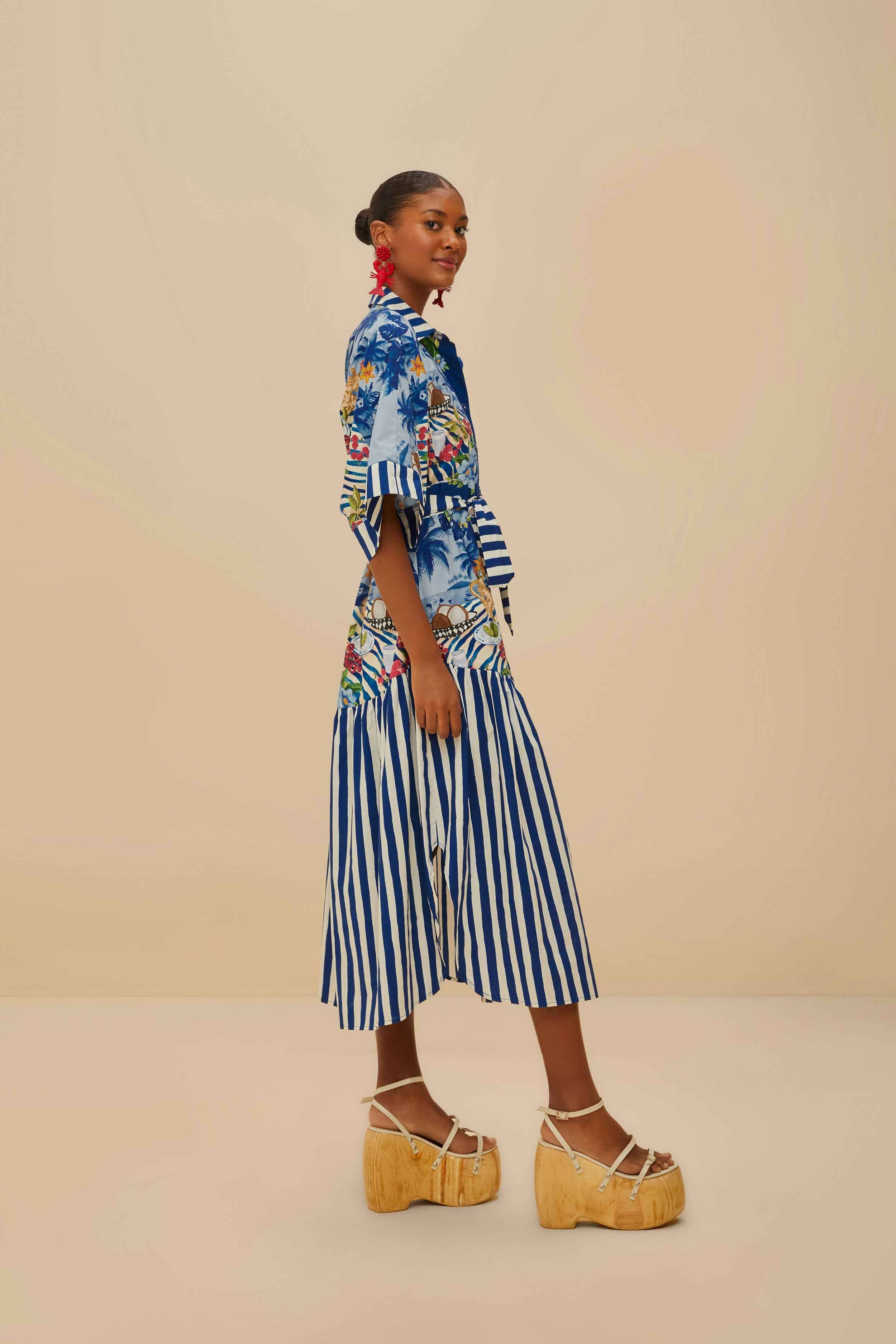 Blue Fresh Table Scarf Organic Cotton Midi Dress - Image 3