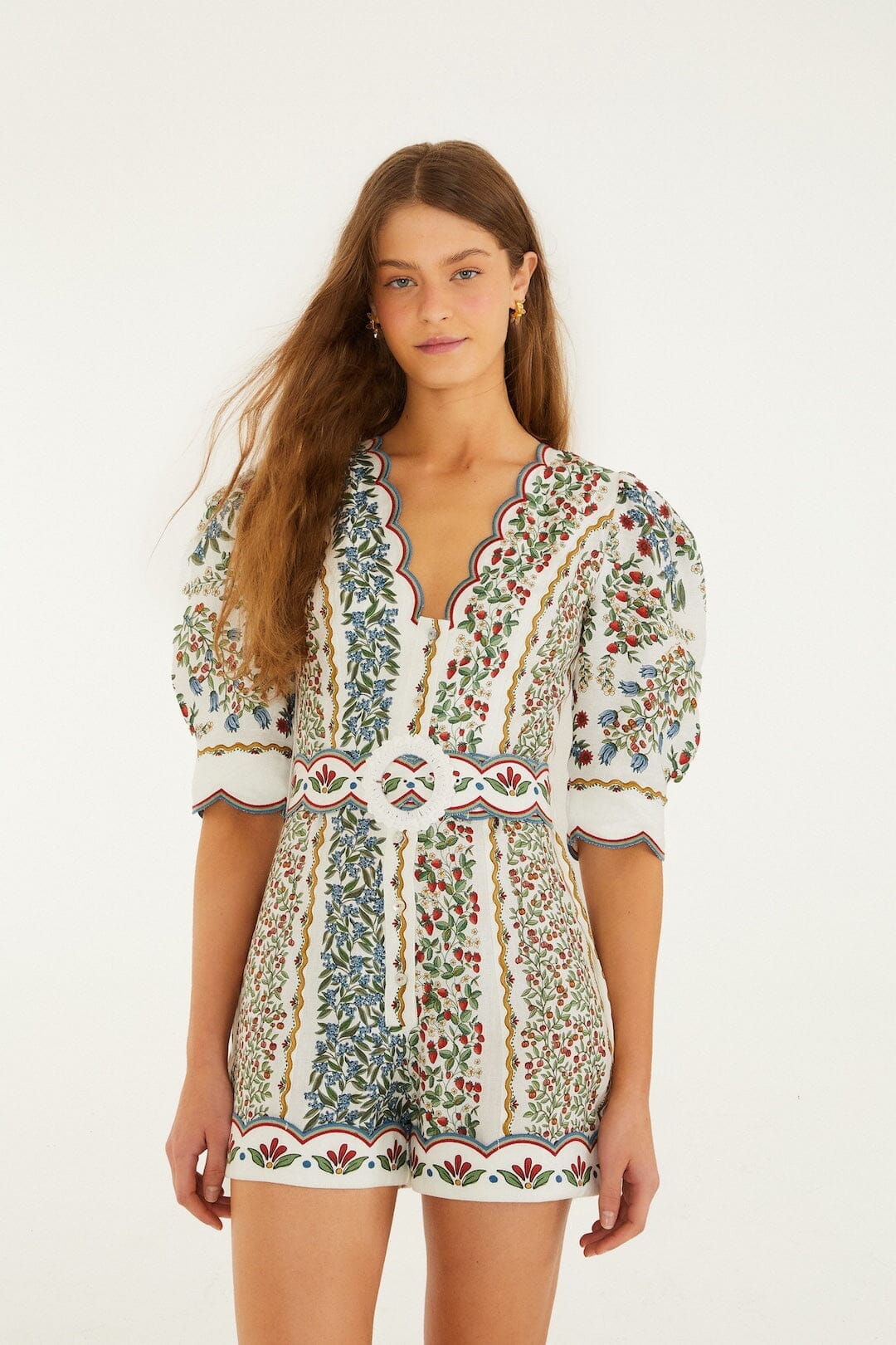Off-White Fruit Beauty Euroflax Premium Linen Mini Cut Out Romper - Image 4