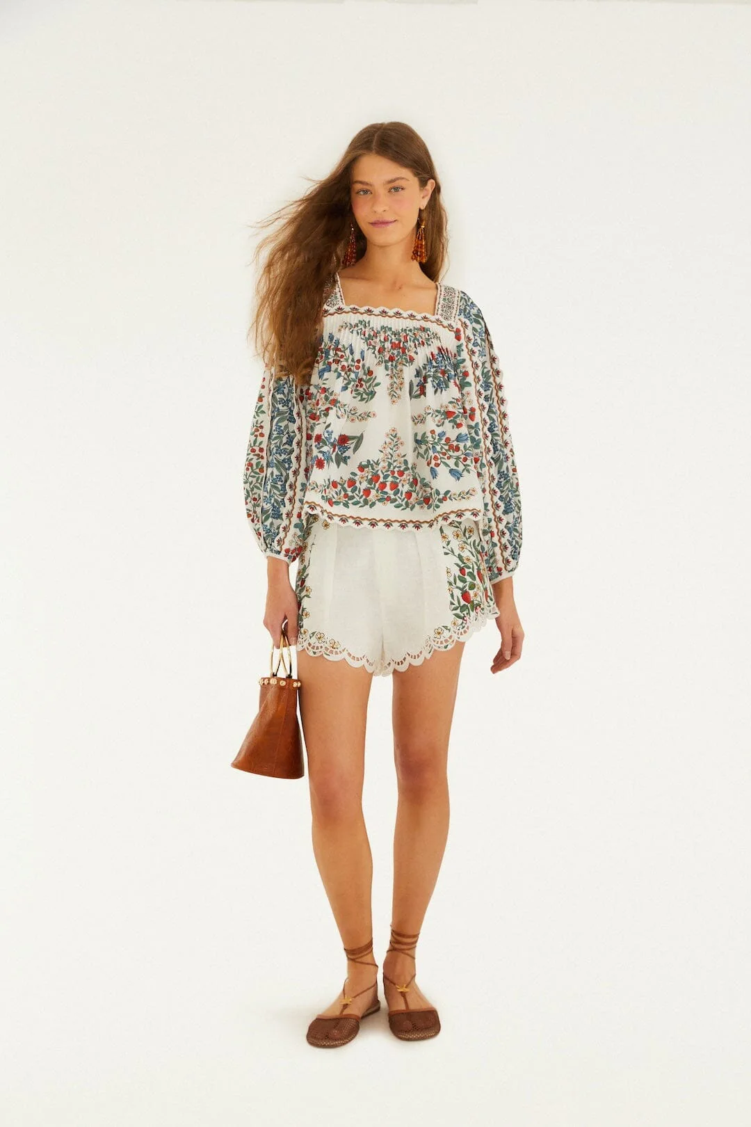 Off-White Fruit Beauty Scarf Organic Cotton Long Sleeve Blouse - Image 4