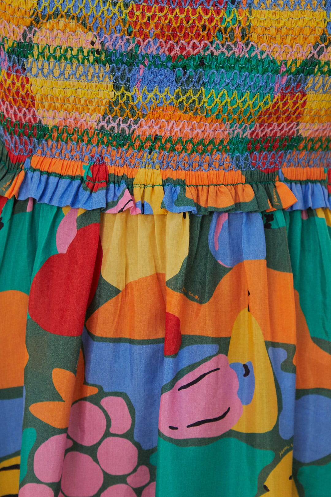 Multicolor Fruit Landscape Short Sleeve Midi Dress - Image 6