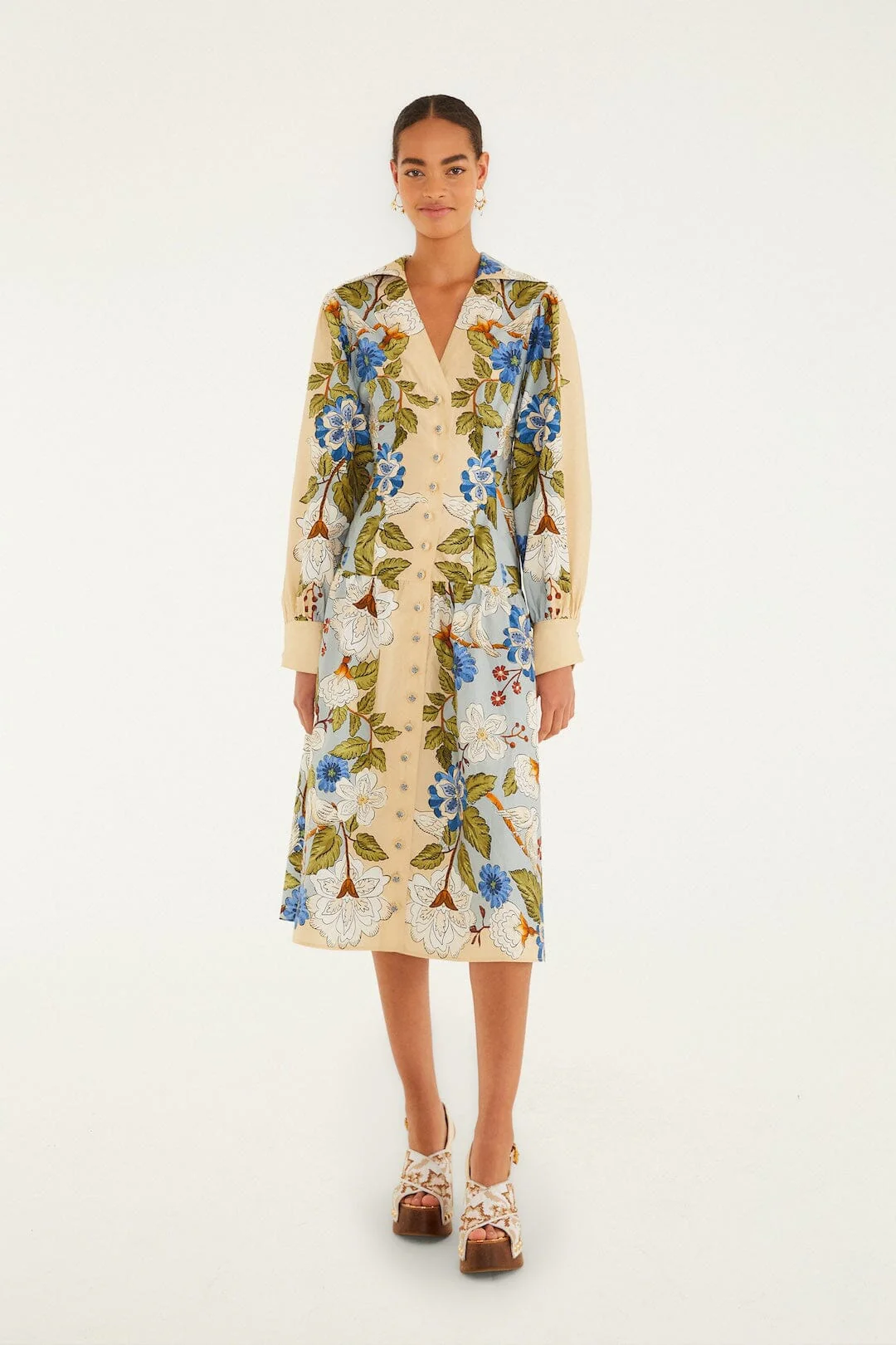 Sand Garden Scarf Long Sleeve Organic Cotton Midi Dress