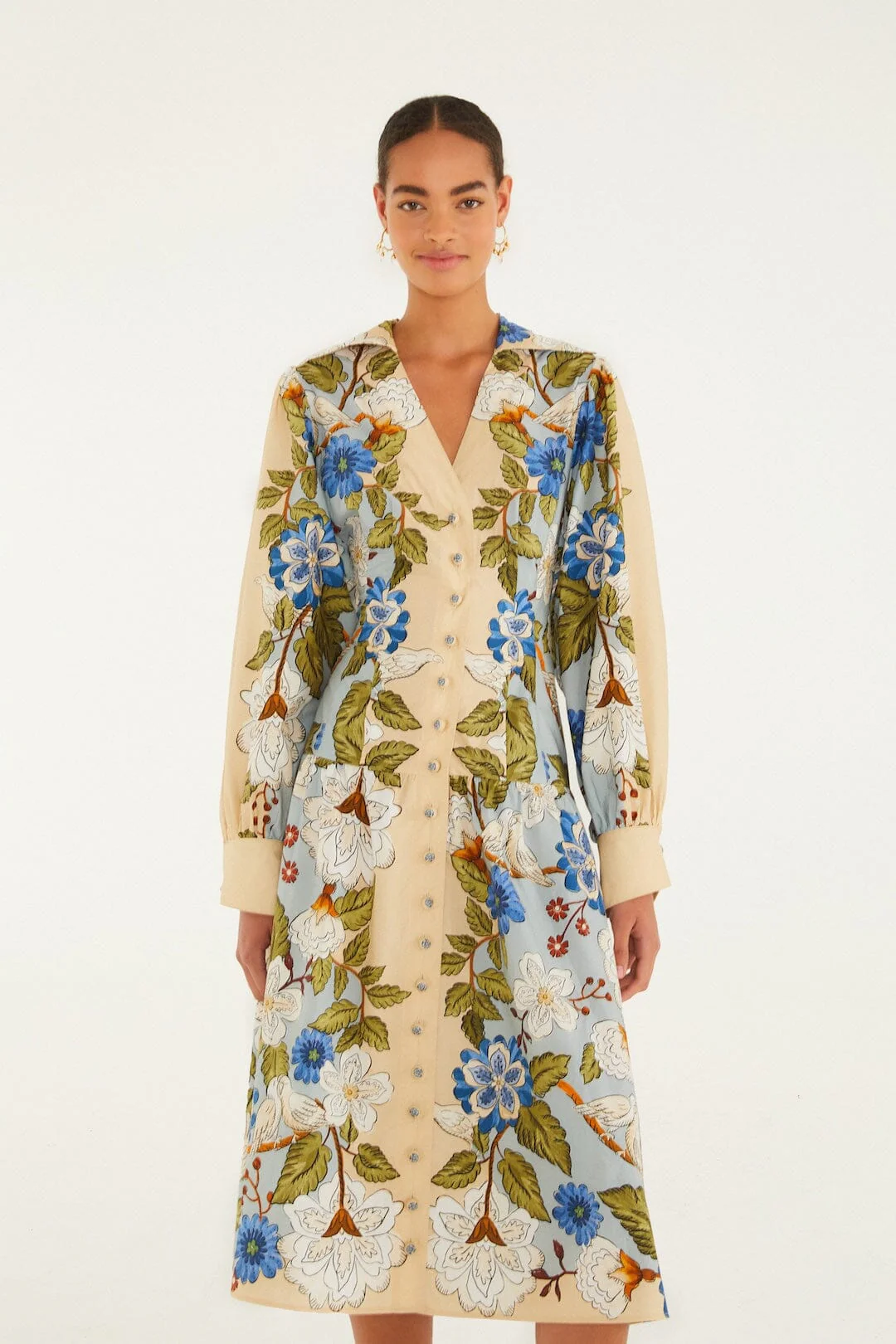 Sand Garden Scarf Long Sleeve Organic Cotton Midi Dress - Image 4