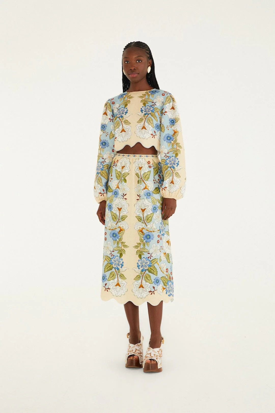 Cream Garden Scarf Euroflax Premium Linen Midi Skirt