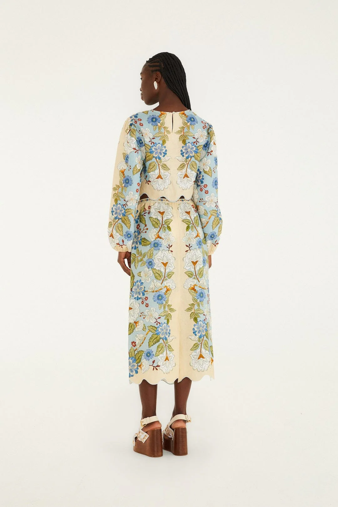 Cream Garden Scarf Euroflax Premium Linen Midi Skirt - Image 3