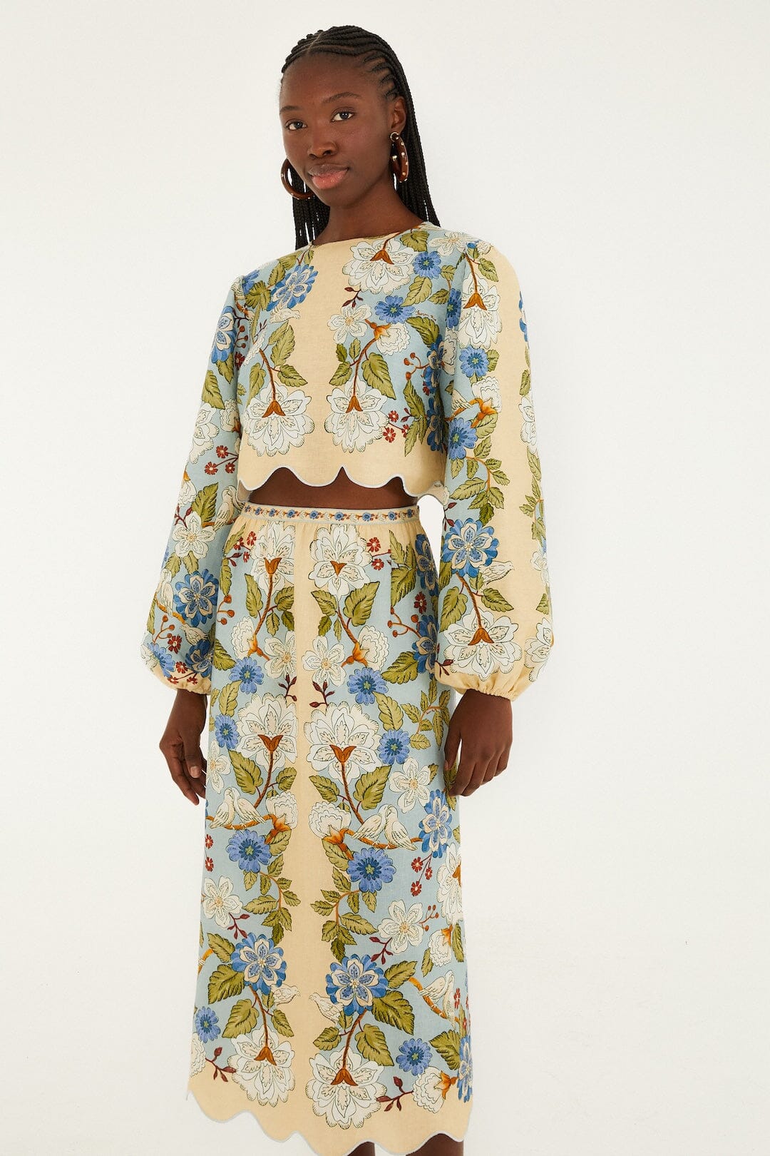 Cream Garden Scarf Euroflax Premium Linen Midi Skirt - Image 4