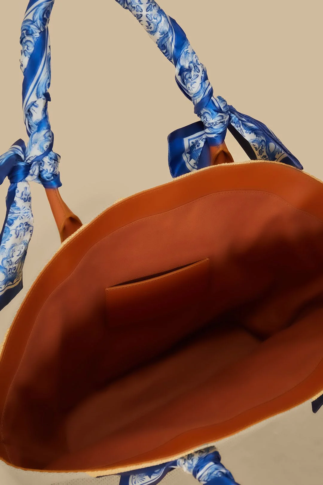 Blue Garden Tiles Raffia Shell Tote - Image 5
