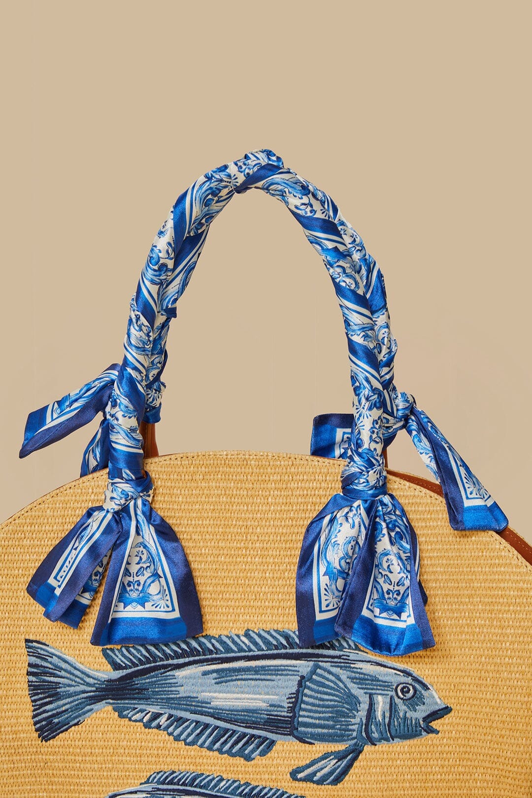 Blue Garden Tiles Raffia Shell Tote - Image 7