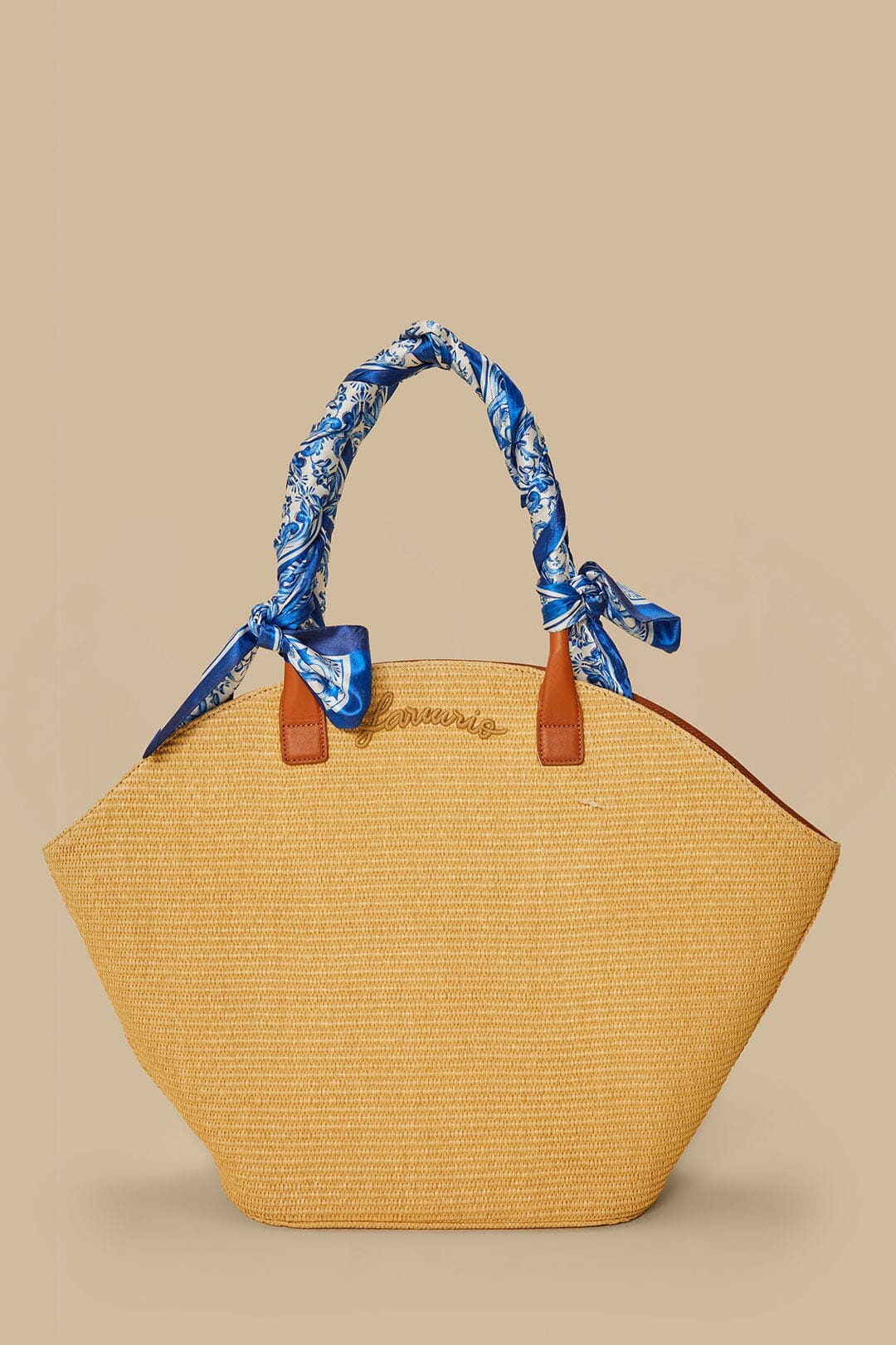 Blue Garden Tiles Raffia Shell Tote - Image 8