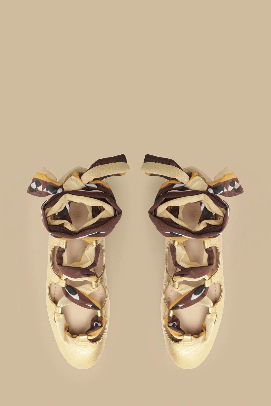 Gold Lace Up Scarf Ballerina - Image 3