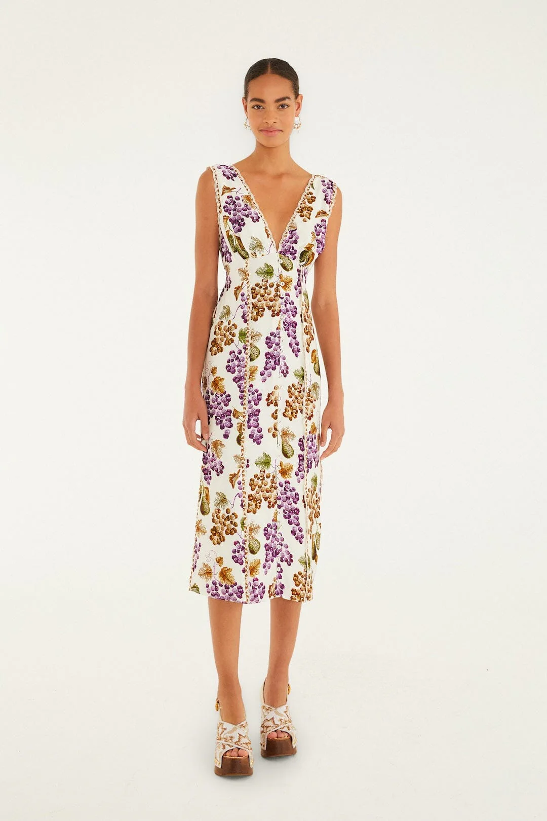 Cream Grape Garden Lenzing Ecovero Viscose Midi Dress