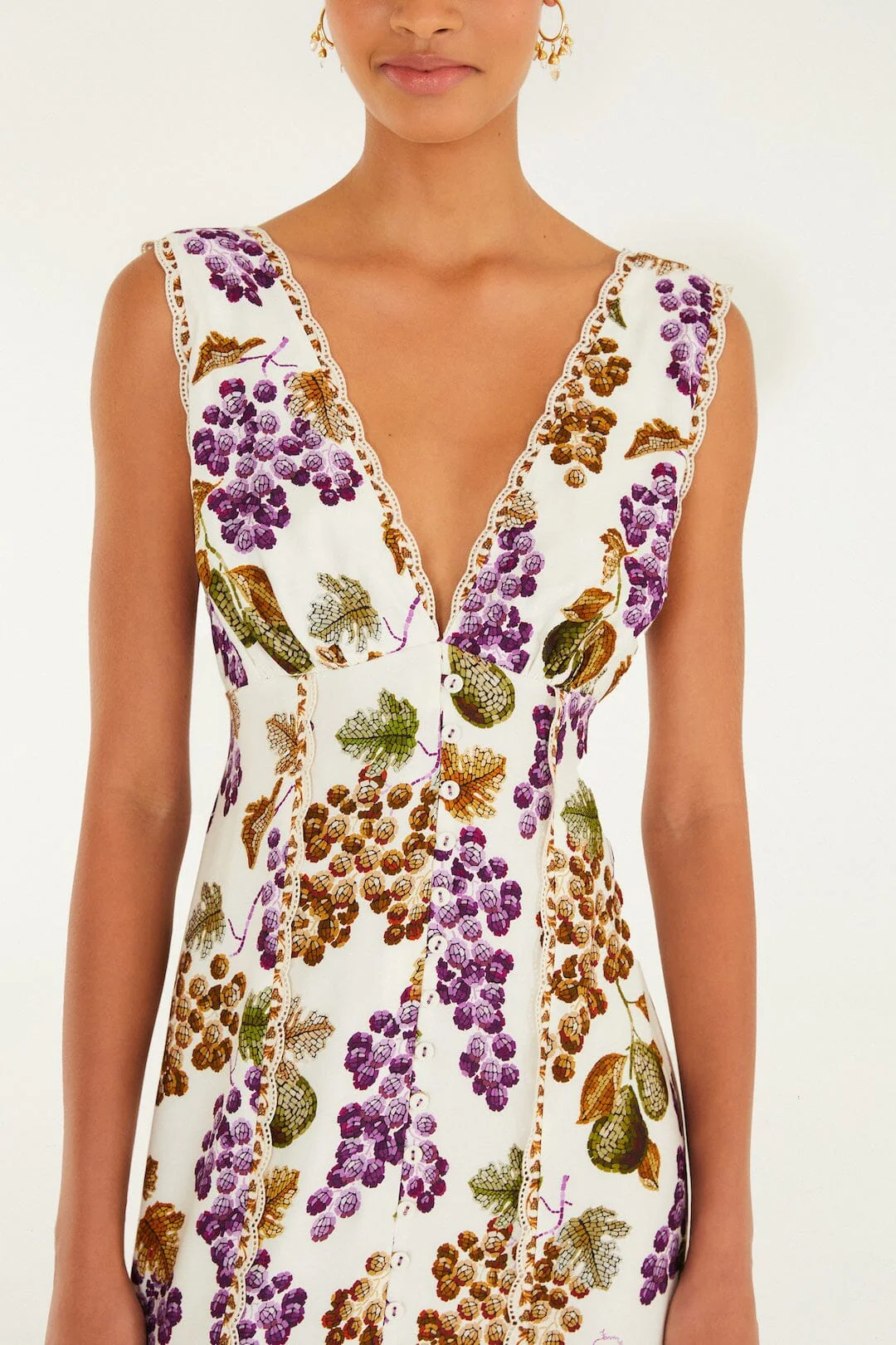 Cream Grape Garden Lenzing Ecovero Viscose Midi Dress - Image 2
